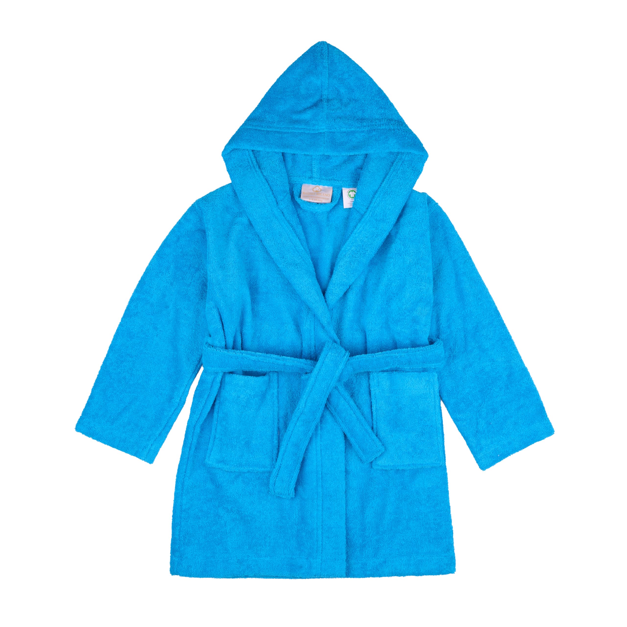 BAGNO MILANO Kids Organic Turkish Cotton Hooded Beach Cover-Up Towel, GOTS Certified, for Boys and Girls (Blue, 7-8 Years)
