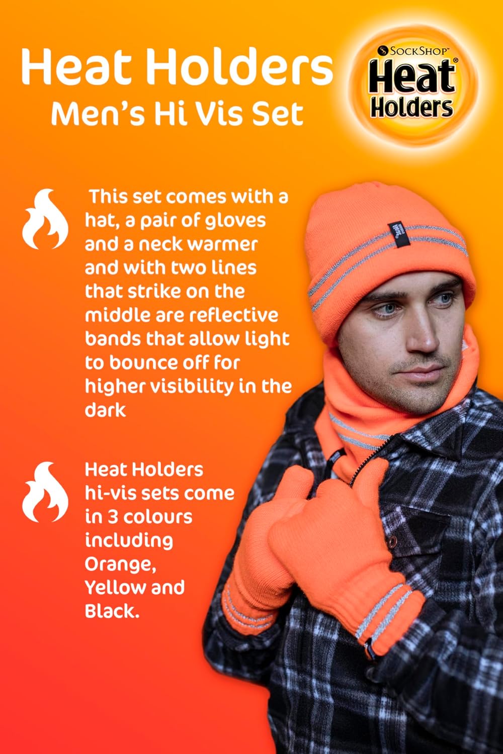 HEAT HOLDERS - Mens Hi Vis Thermal Insulated Reversible Knit Cap 3.4 tog One Size