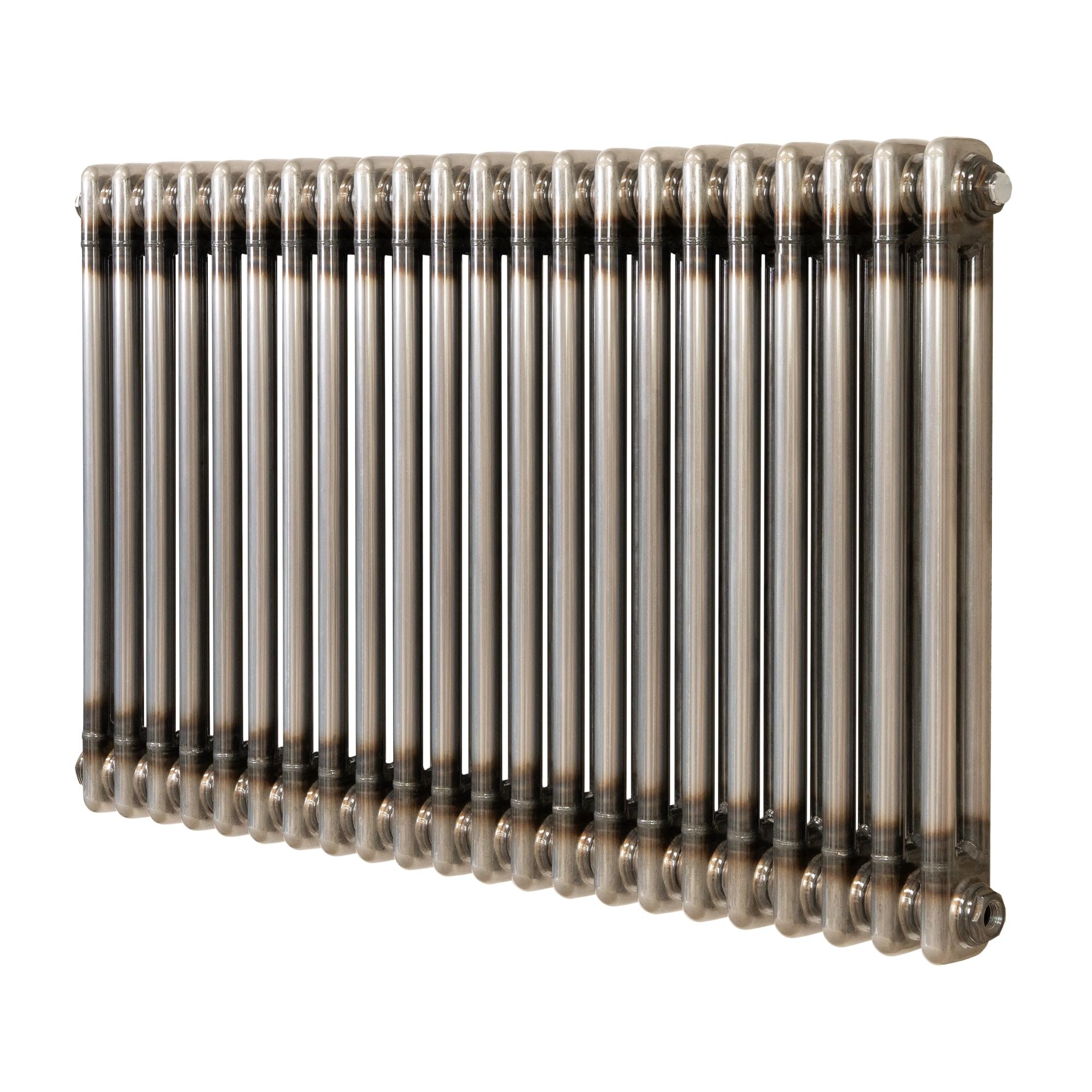 Monster Shop Raw Metal - 2 Column Radiator - 600Mm X 1010Mm Traditional 2 Column Radiator 600Mm X 1010Mm Modern Central Heating Heater Raw Metal Carbon Steel Horizontal Wall Mounted Kitchen Living Room Bathroom Free Cleaning Brush Fixing Kit & Brackets