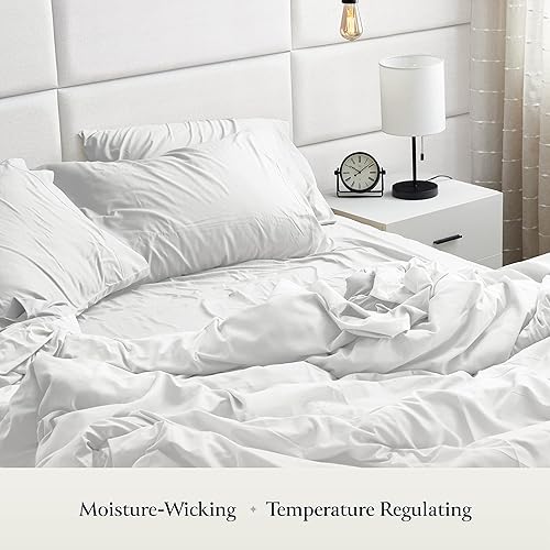 Miniatura 3 de Juego de sábanas de seda suave BELADOR - 6 piezas de sábanas blancas para cama tamaño Queen, sábanas con bolsillos profundos y ajuste seguro con