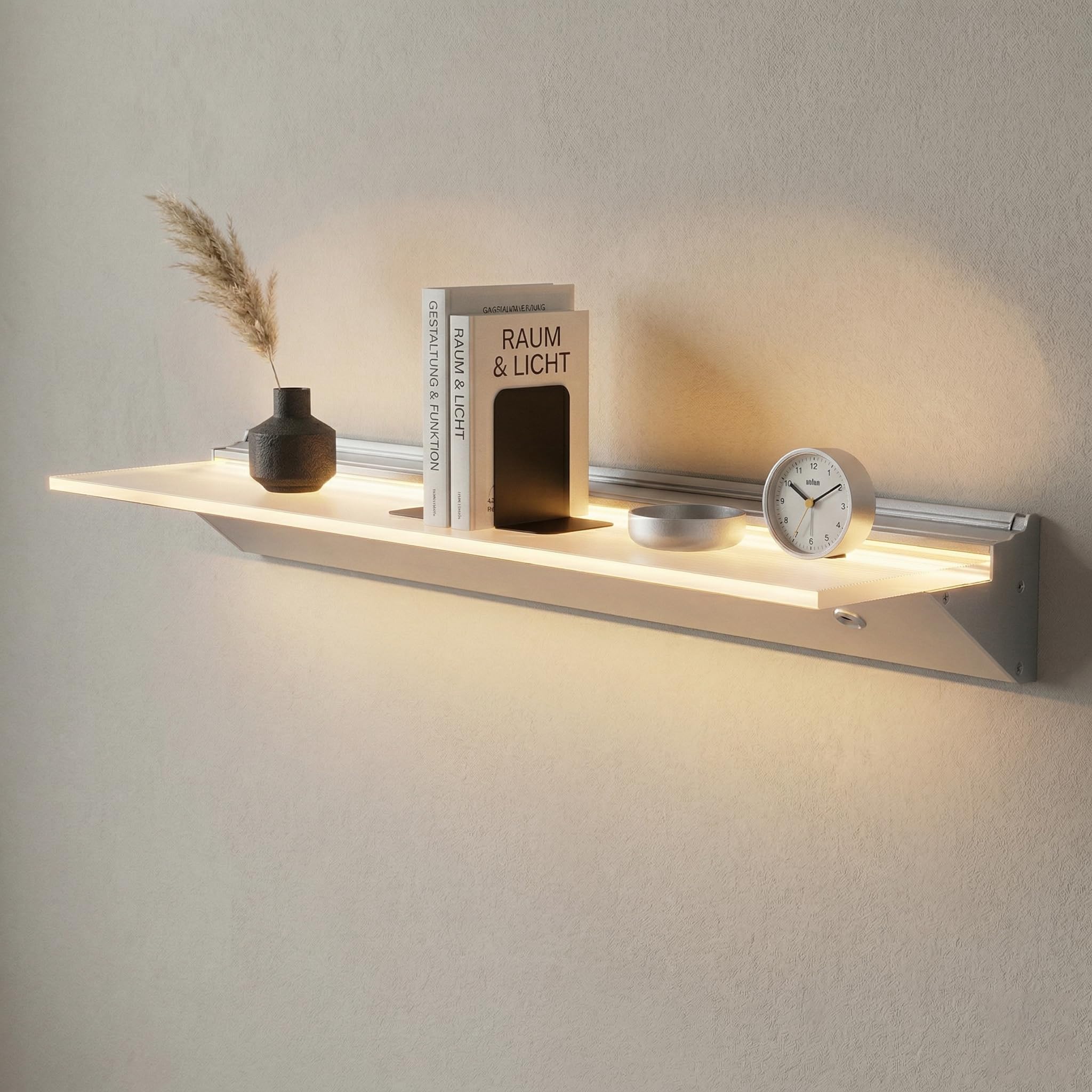 SONNI Regał ścienny LED, 80 cm, ze sterowaniem czujnikiem, 3 temperatury barwowe, bezstopniowe ściemnianie, 8 mm, hartowane szkło matowe i aluminium, do łazienki, sypialni, salonu