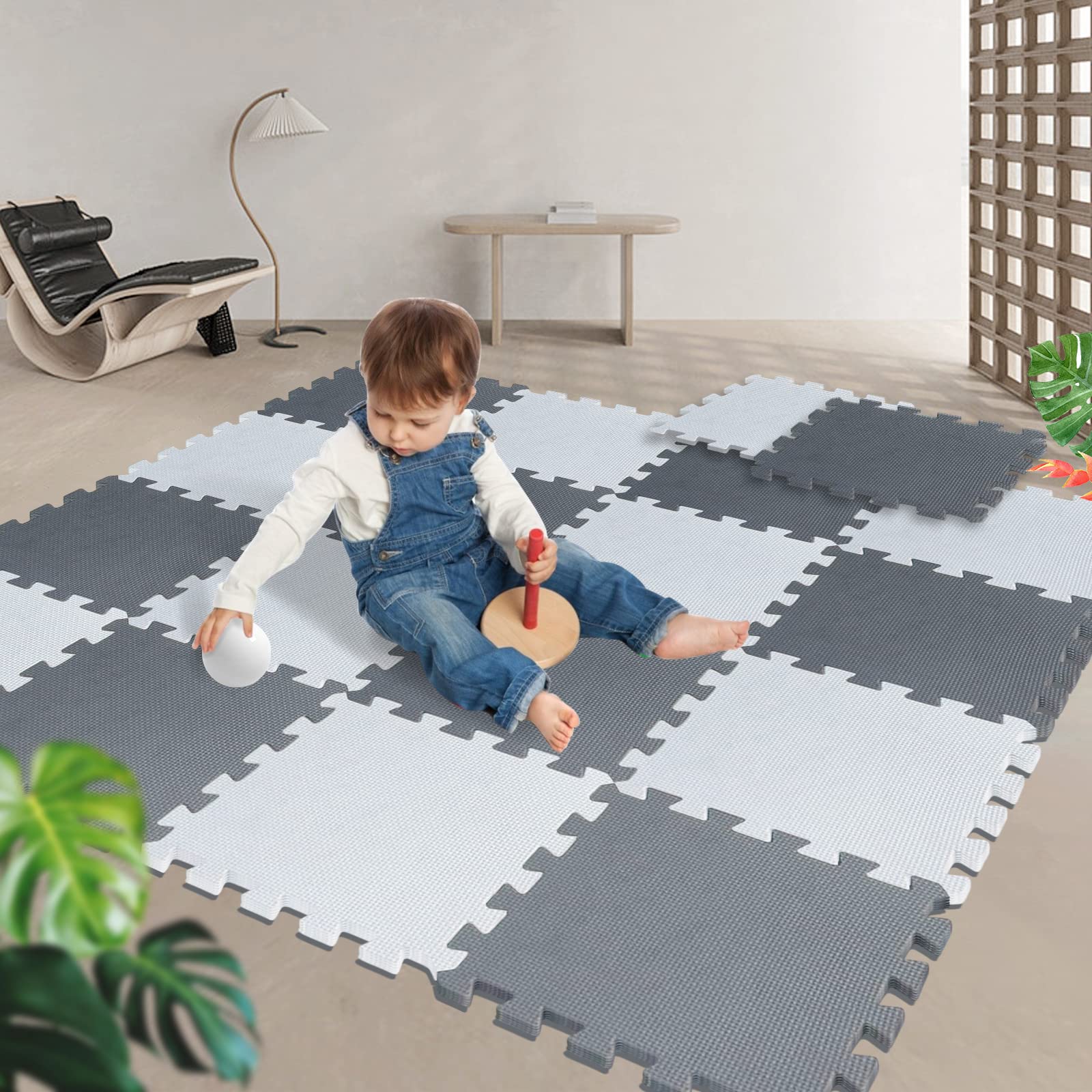 Tapis Puzzle Mousse pour Bébé, Tapis d'eveil Bebe 18 pièces, Chambre de Jeu pour Enfants, 30 x 30 cm, Gris et Blanc, Épaisseur 1 cm (Gris 18PC)