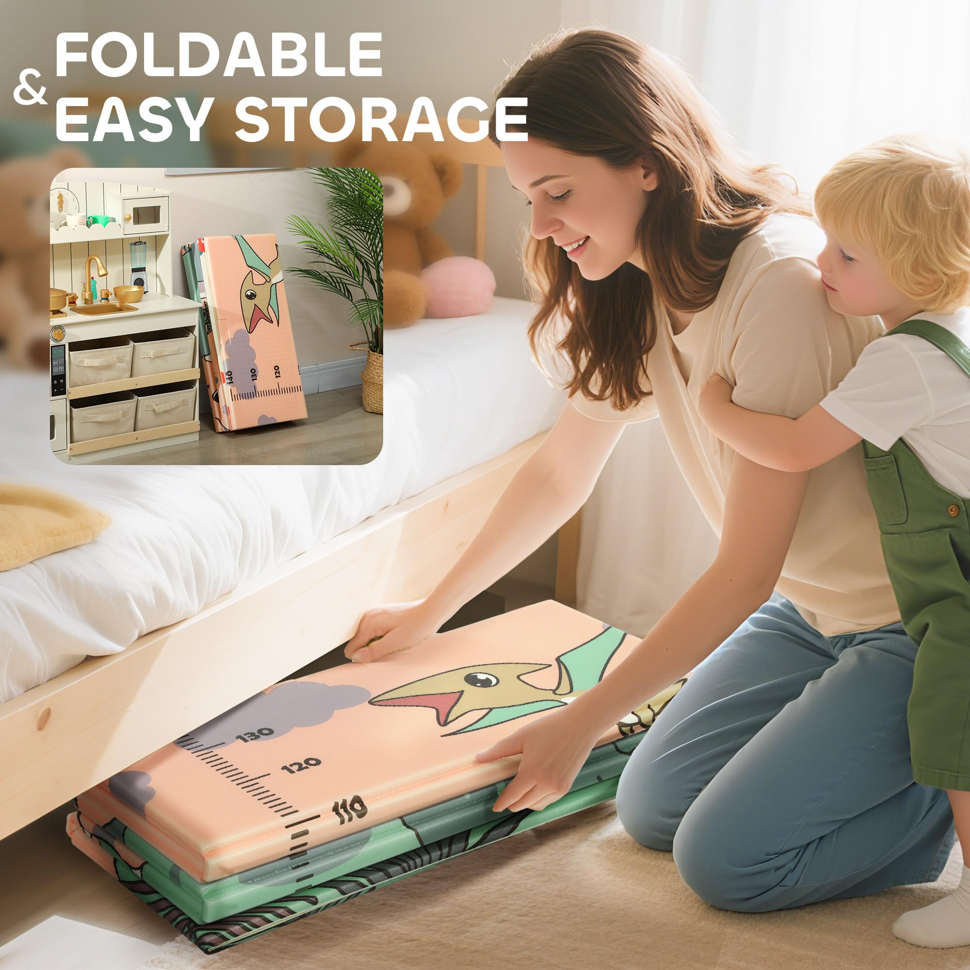 AIYAPLAY Baby-Spielmatte faltbar 177 x 146 x 1,5 cm Dinosaurier-Motiv | Doppelseitig, wendbare Spielmatte, wasserdichte Schaumstoff-Krabbelmatte, für Innen & Außen Picknick