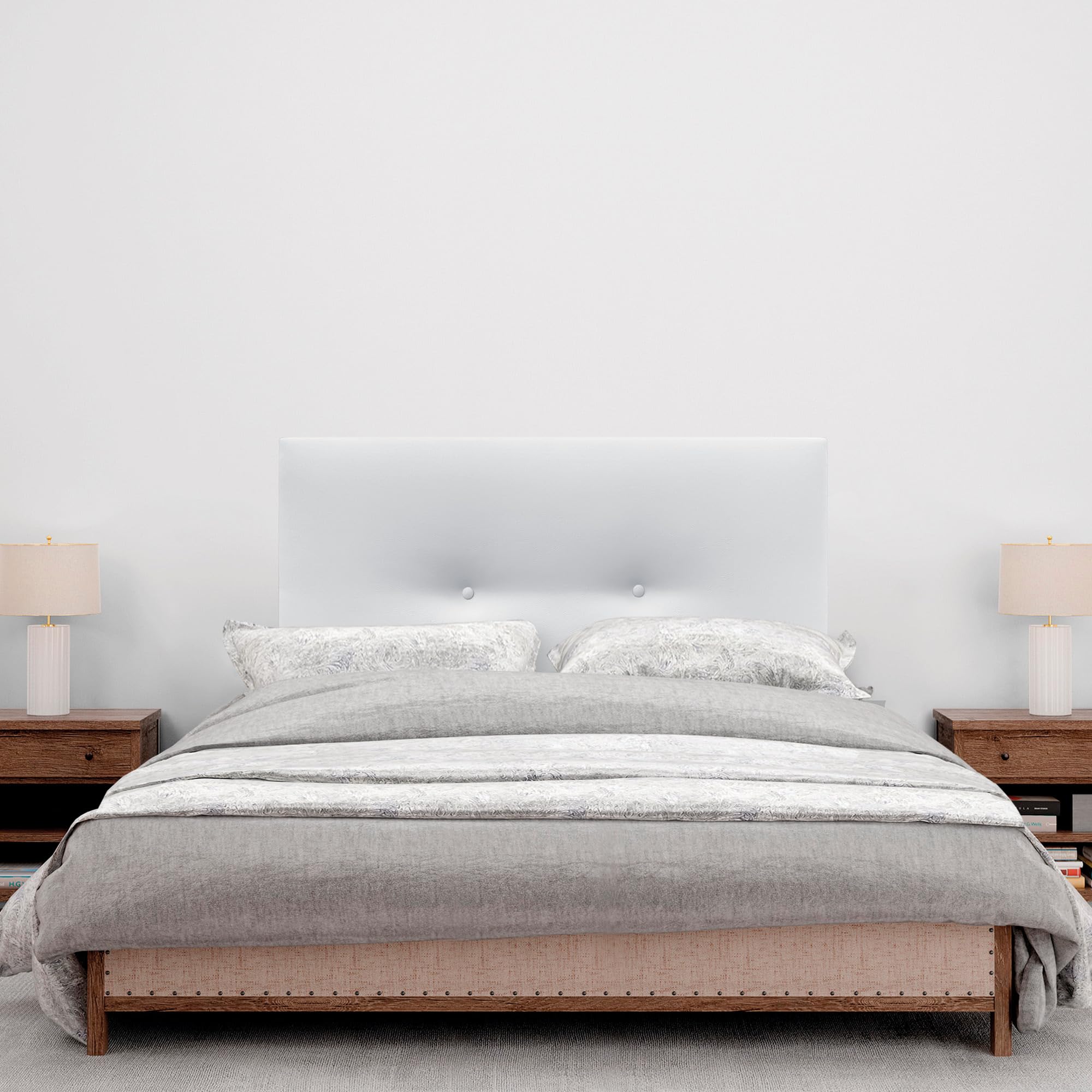 DHOME Cabecero de Polipiel o Tela Acualine Liso con Botones con Patas Tapizado de Alta Gama Cabezal Lujo Cama Dormitorio (Polipiel Blanco, 105x105cm (Camas 80/90/105))