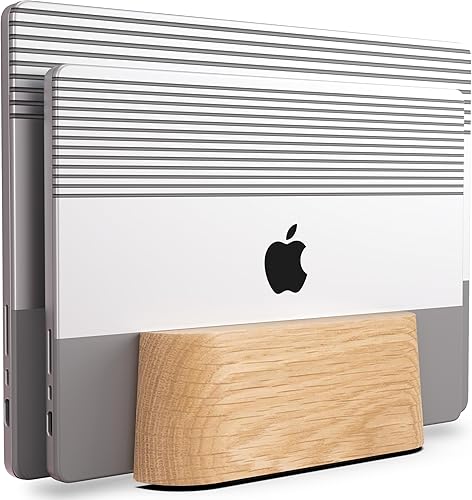 Soporte vertical doble ajustable para computadora portátil, soporte de madera para laptop, soporte para MacBook Pro, base de aire Mac de madera