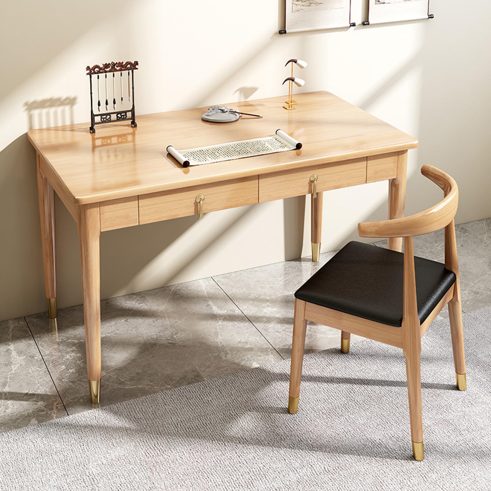 Mobilier moderne en bois massif bureau d'ordinateur élégant aux finitions naturelles