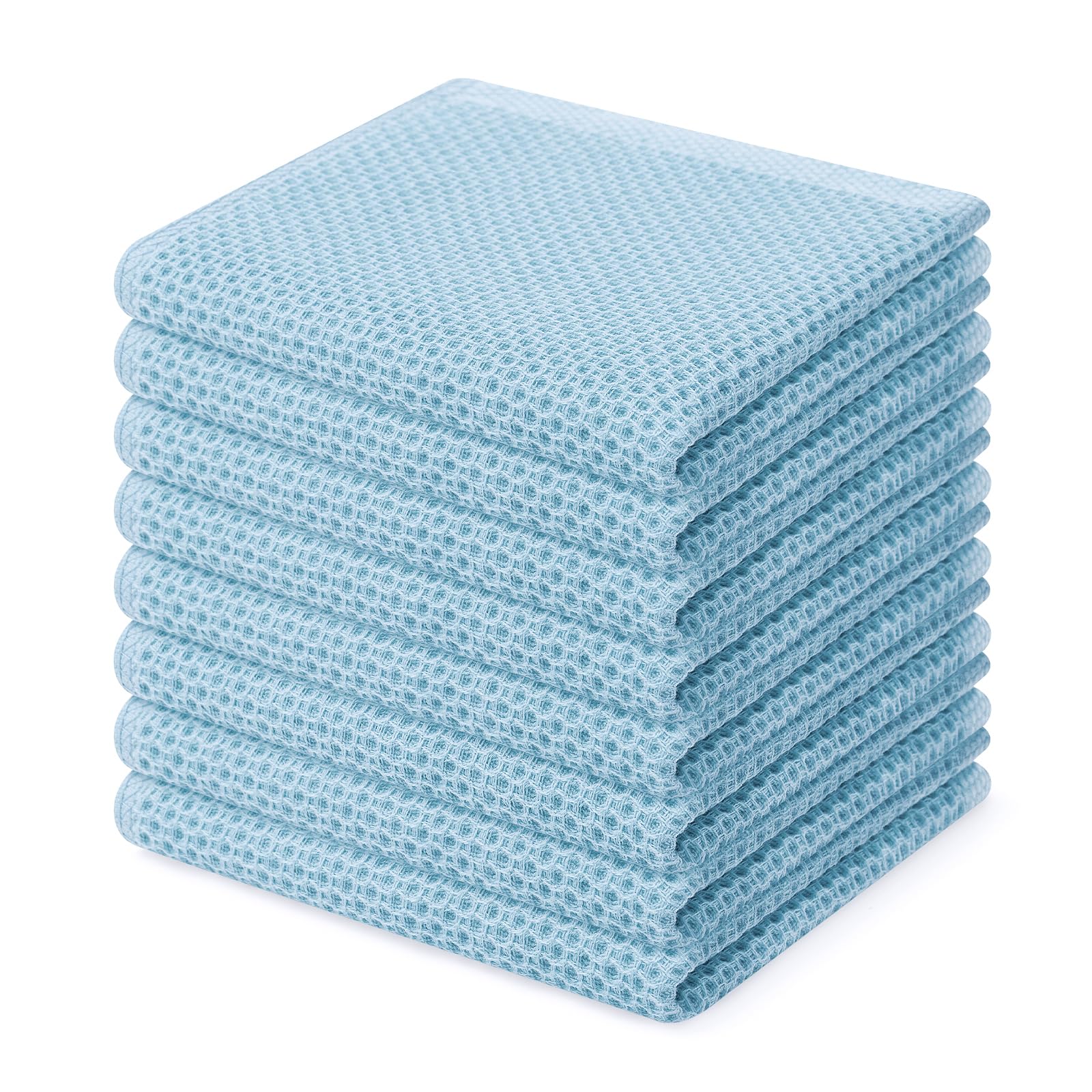 Homaxy 100% Cotton Waffle Weave Kitchen Dish Cloths 8-Pack, Sky Blue