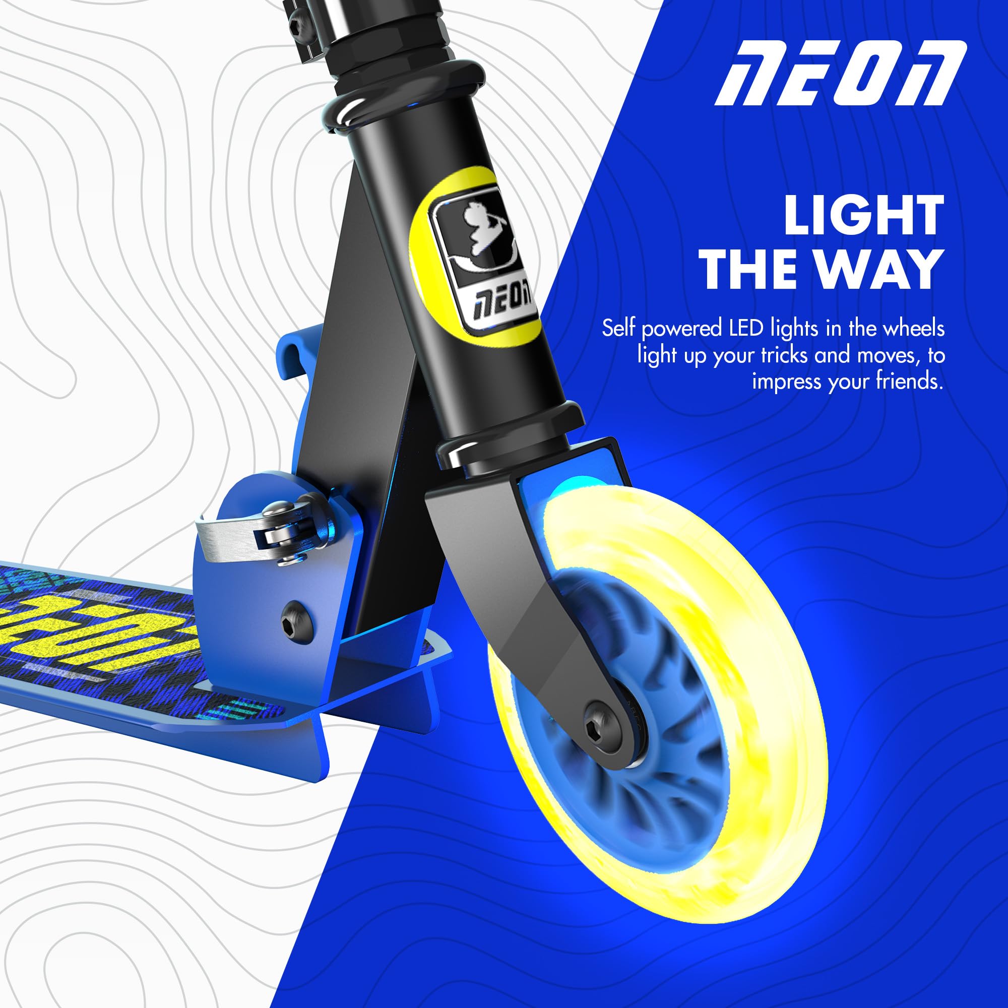 Yvolution Neon Apex - Patinete de 2 ruedas para niños, ruedas de 100 mm, manillar ajustable, color azul