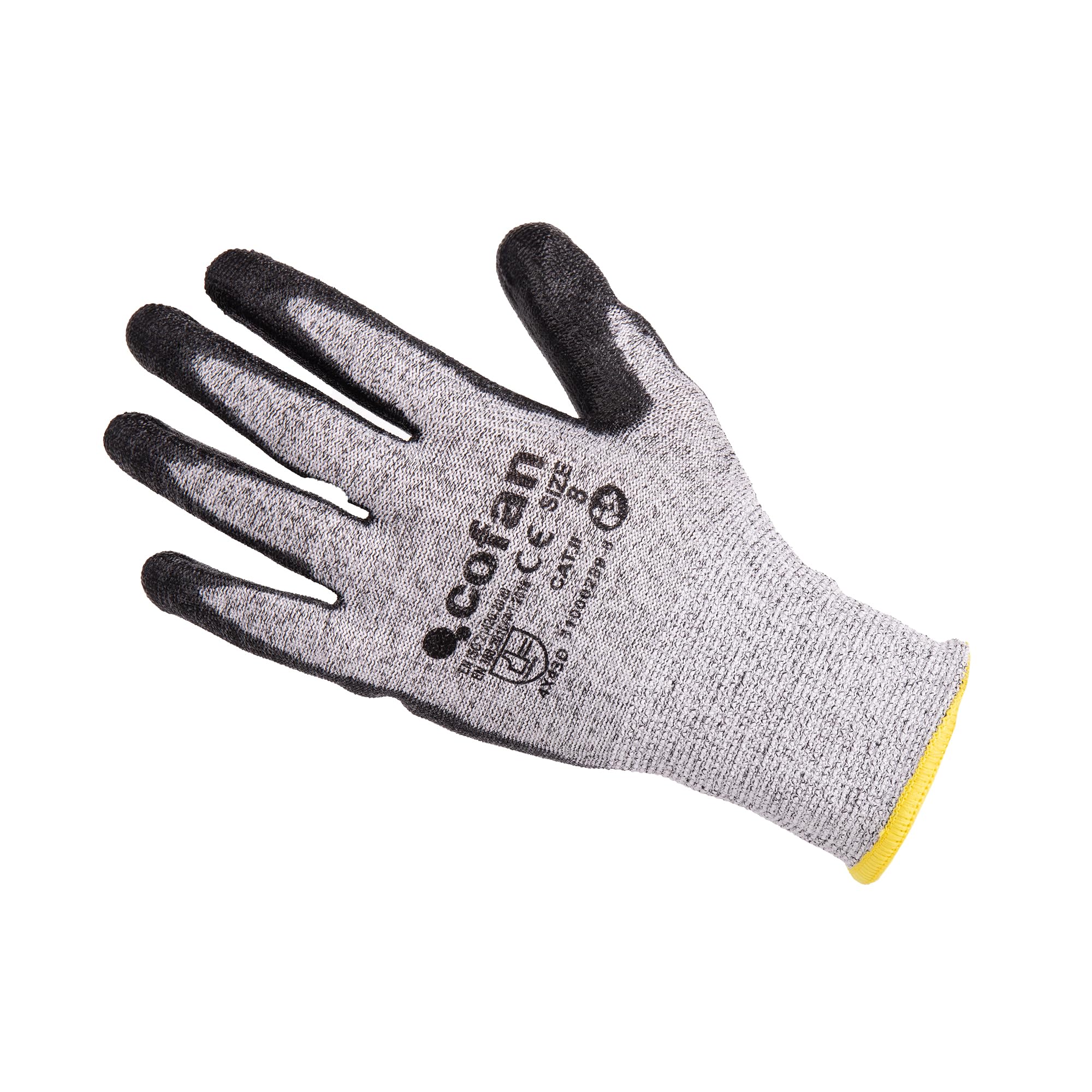 Cofan Gants anti-coupures ultra légers | Niveau D | HPPE + revêtement PU noir | EN 388 4X43D | Pack de 12 paires de gants ou format unitaire | Taille 9 | Protection mécanique (12, 9)