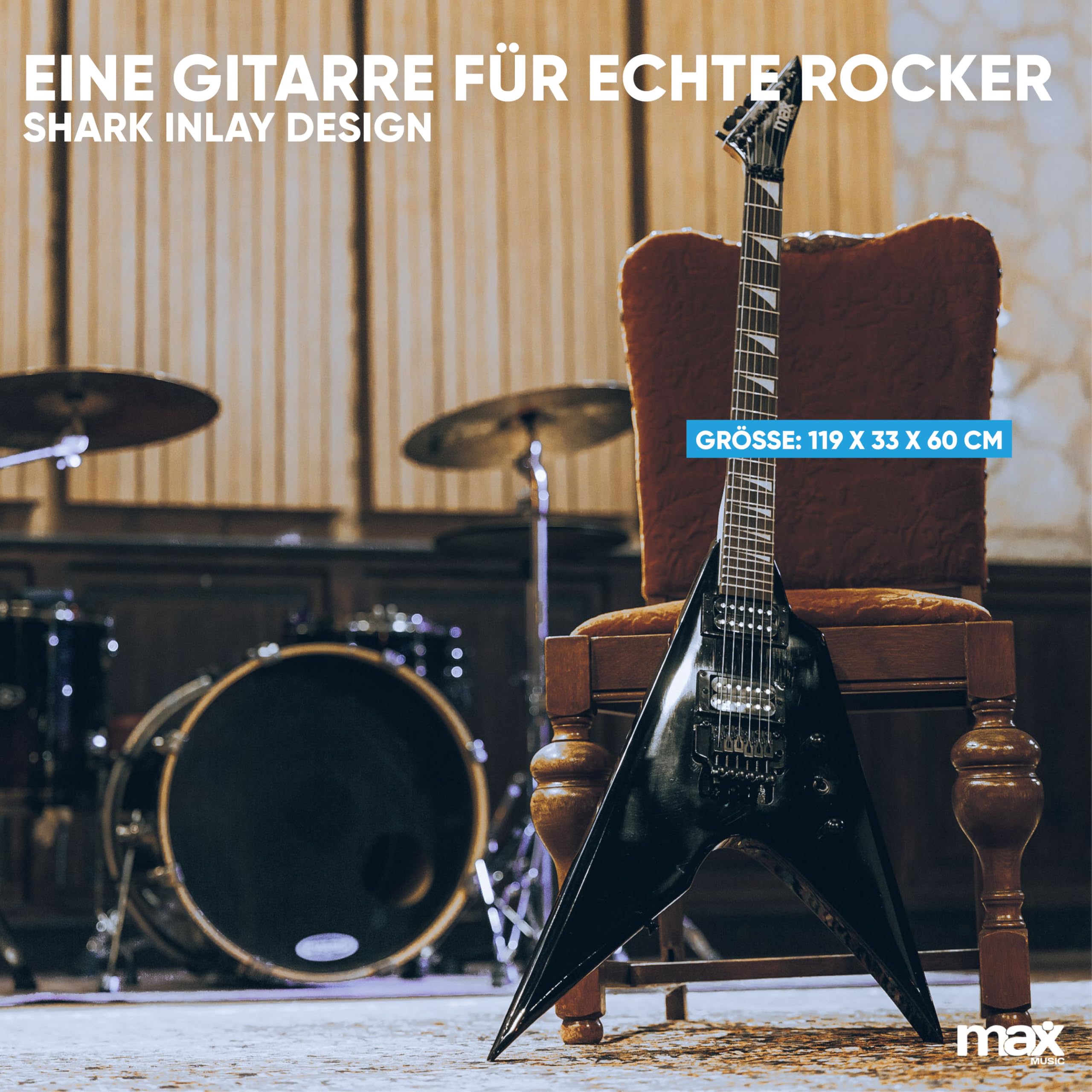 Max GigKit Rock Style E-Gitarre, E Gitarren Set mit Gitarrenverstärker, Tasche, Plektrum, Stimmgerät Gitarre, Instrumentenkabel, Ersatzsaiten, Gitarrengurt, 24 Bünde - Schwarz