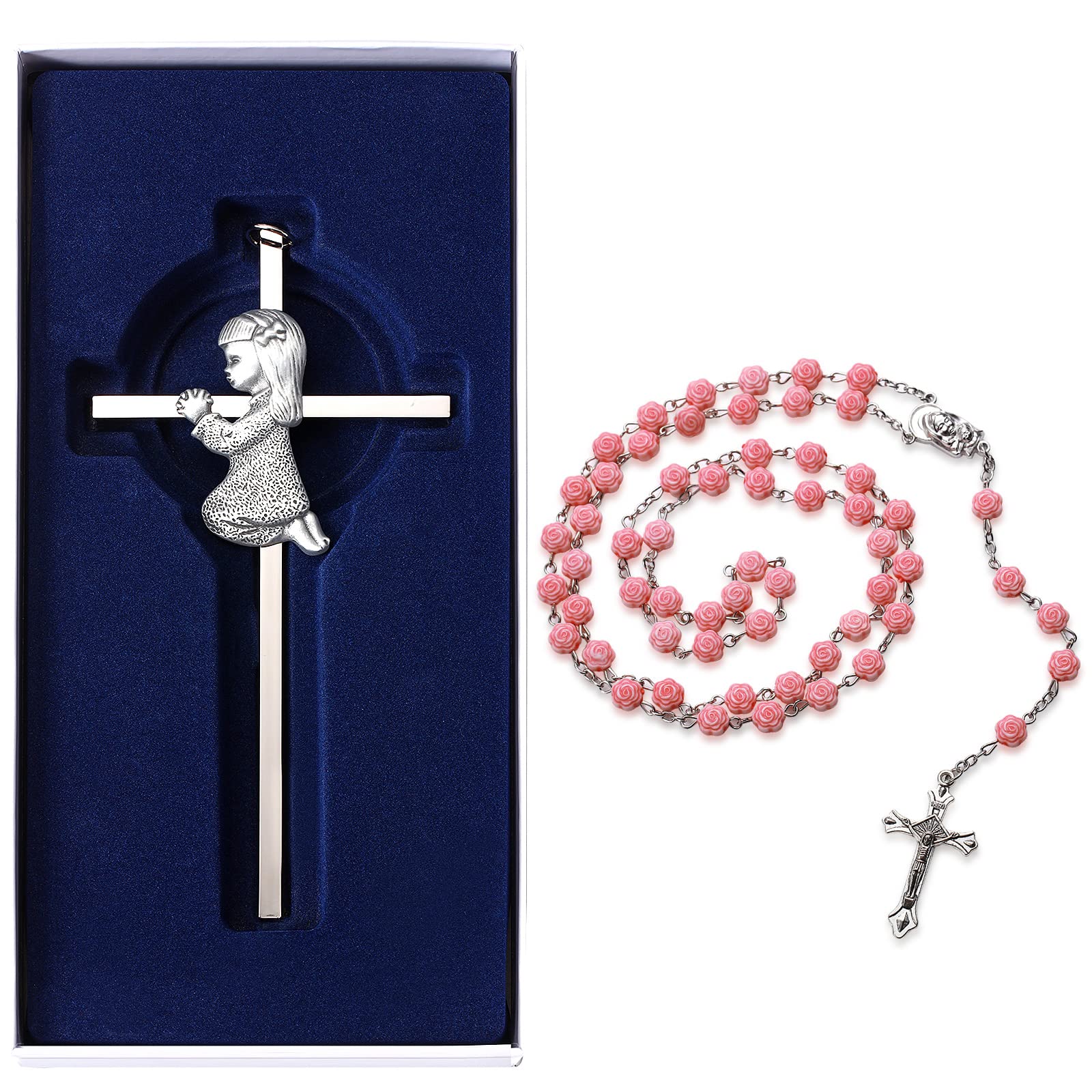 Buy 6 Inch Baby Wall Cross Baptism Gifts for Girls and Pink Rose Shaped