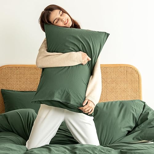 Miniatura 6 de Ventidora Juego de funda de edredón de 2 piezas, tamaño individual, 100% algodón orgánico lavado, con textura, juego de ropa de cama suave y