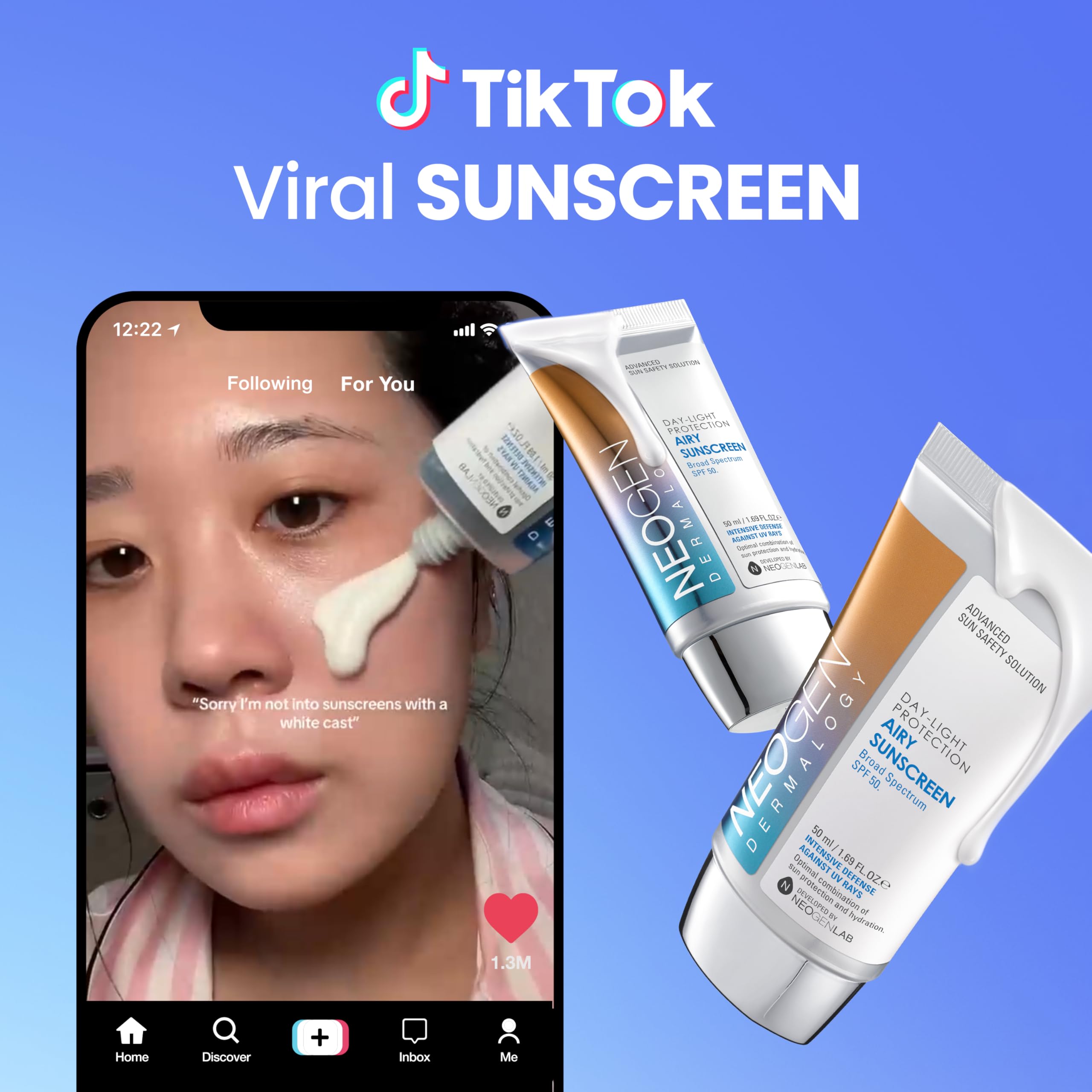 NEOGEN Day-Light Airy Sunscreen SPF 50, Korean No White Cast, 1.69 Fl Oz