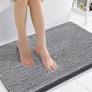 Smiry Luxury Chenille Bathroom Rugs 36x24, Extra Soft and Absorbent Shaggy Bath Mat, Machine Washable, Non-Slip Plush Carpet Runner for Tub, Shower, and Floor, Home Decor Accessories, Grey