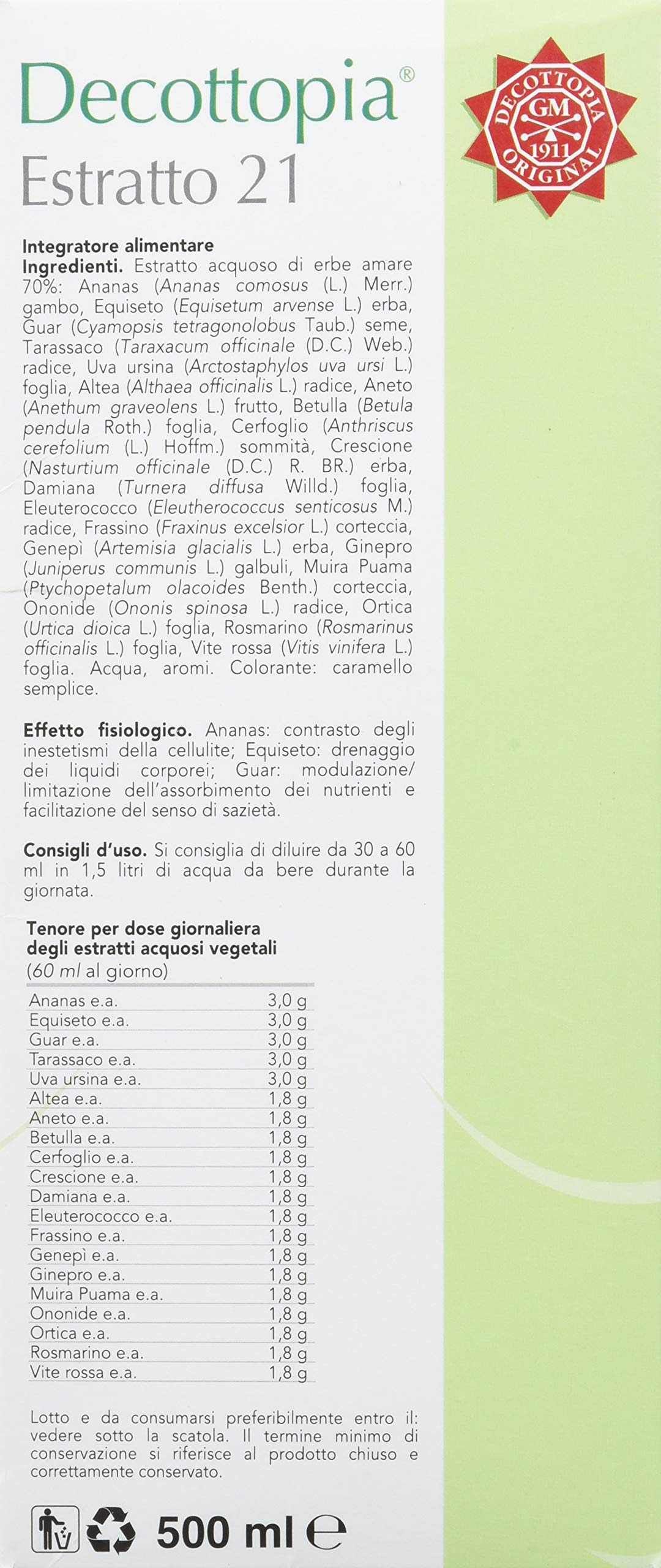 Gianluca Mech - Estratto 21 Snellente, Integratore Alimentare Keto da 500 ml, Favorisce il Drenaggio dei Liquidi e Contrasta gli Inestetismi della Cellulite, con Ananas e Muira Puama, Vegan
