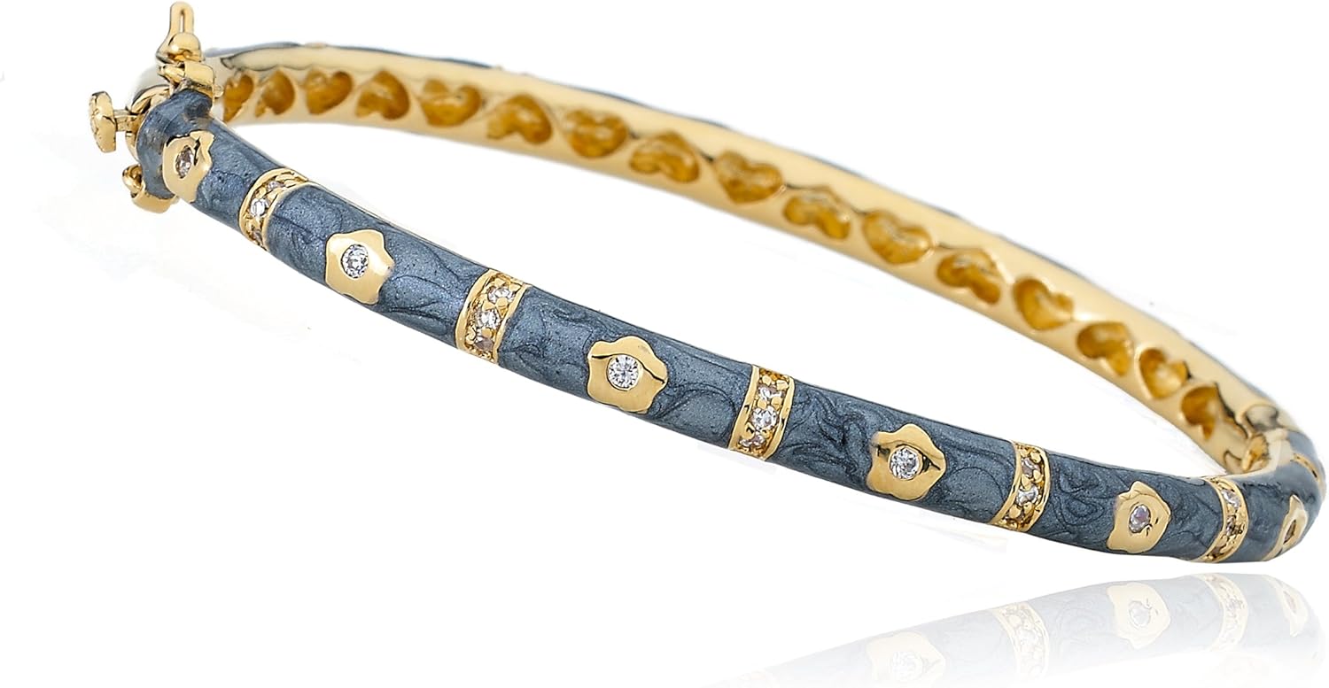 Outfit Makers 14k Gold-Plated Gray Bangle CZ in 14k Gold-Plated Flowers & CZ Lines