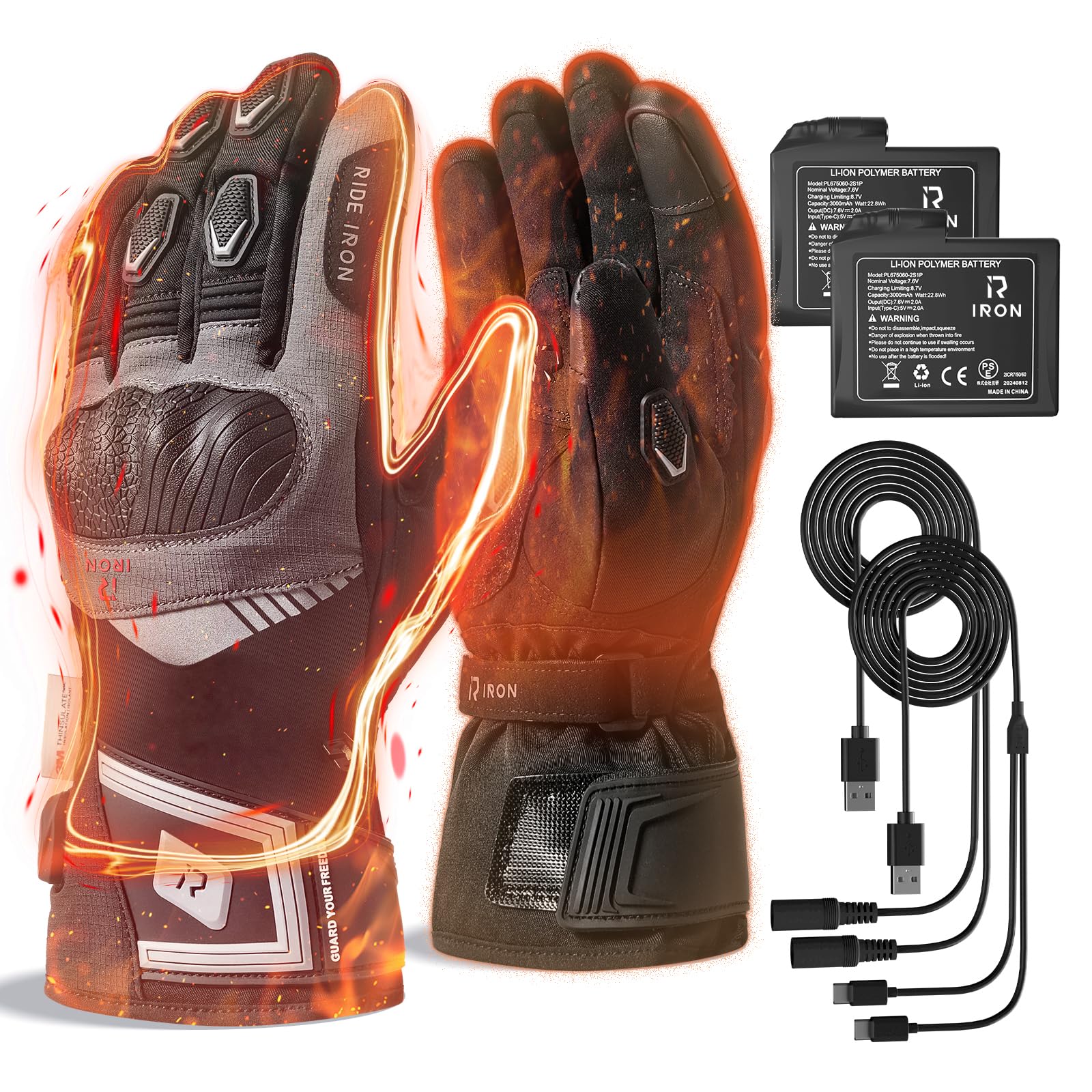 RIDEIRON Guanti Moto Riscaldati, Certificati CE, Touchscreen, Impermeabili | Riscaldamento fino alle punte, 3 livelli e modalità intelligente, batteria ricaricabile, per moto e inverno, modello: MG7501H