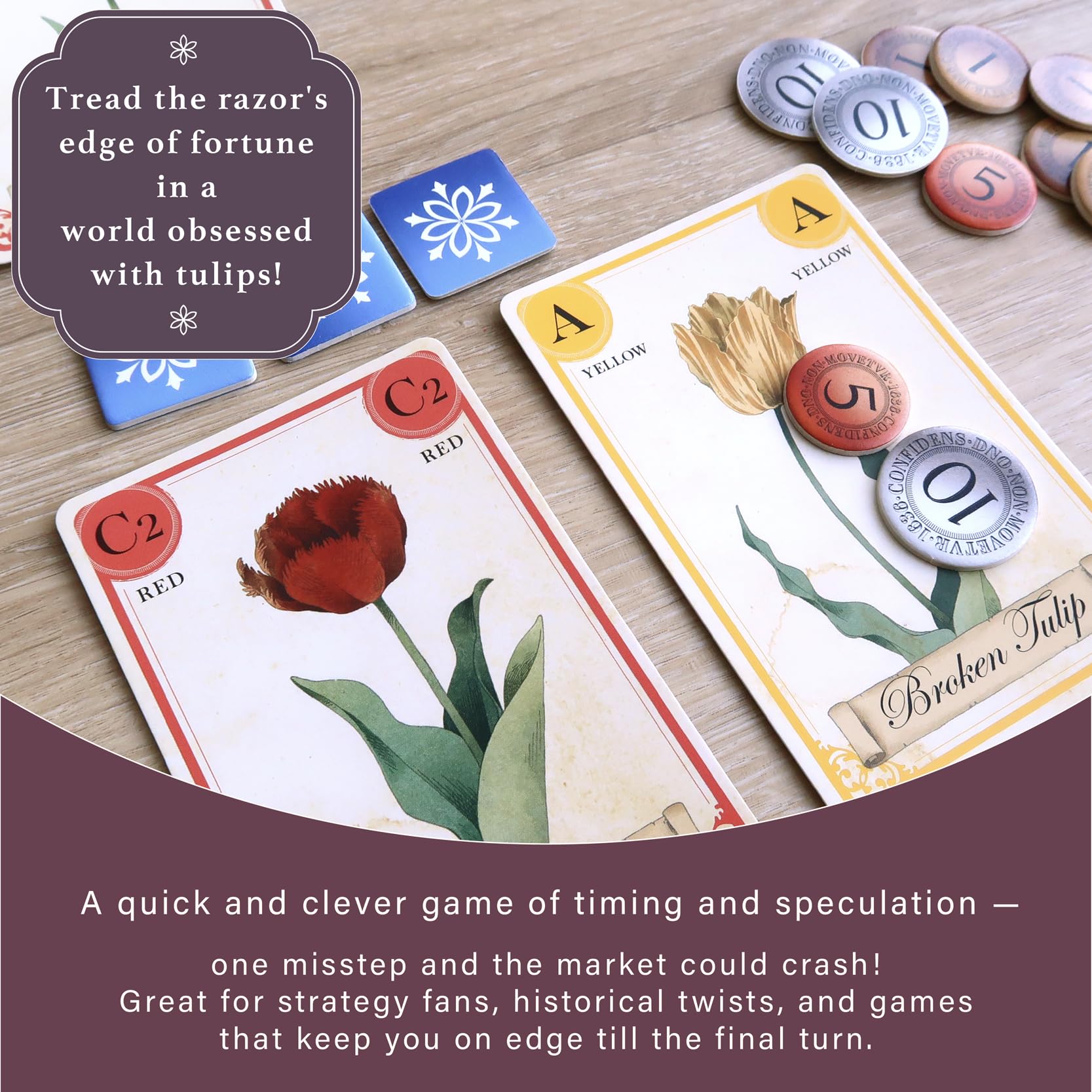 Amazon | Moaideas Game Designによるチューリップバブル2022 | チューリップ付き株式市場ゲーム | 最初の経済バブル  | 低売りの高値を購入してマーケットクラッシュを乗り切る | 3~5人用 | 40~60分 | ボードゲーム | おもちゃ