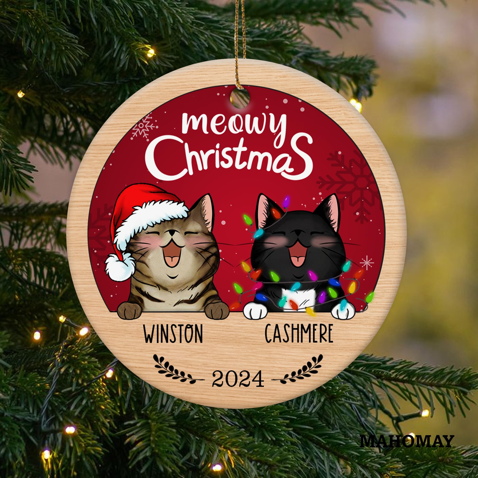 Personalized Cat Ornament Custom Meowy Christmas to Best Cat Mom Ornaments 2024 Hanging Xmas Tree Decorations Family Friends Keepsake with Pawprint, 3