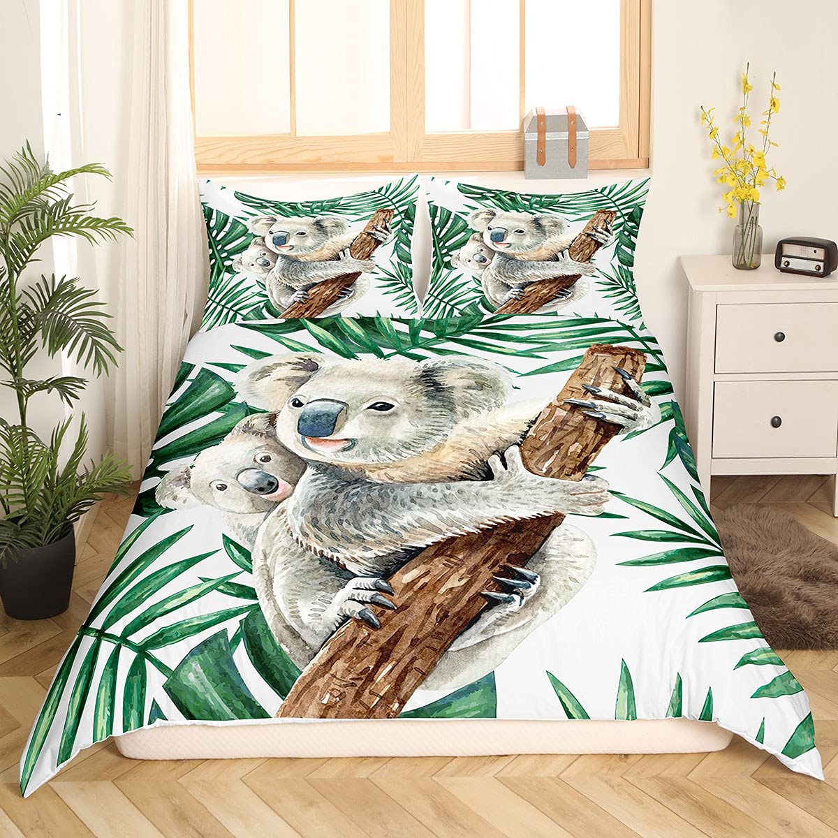 Homewish REH Bettwäsche 135x200 Kinder, Wald Cartoon Tier Hi