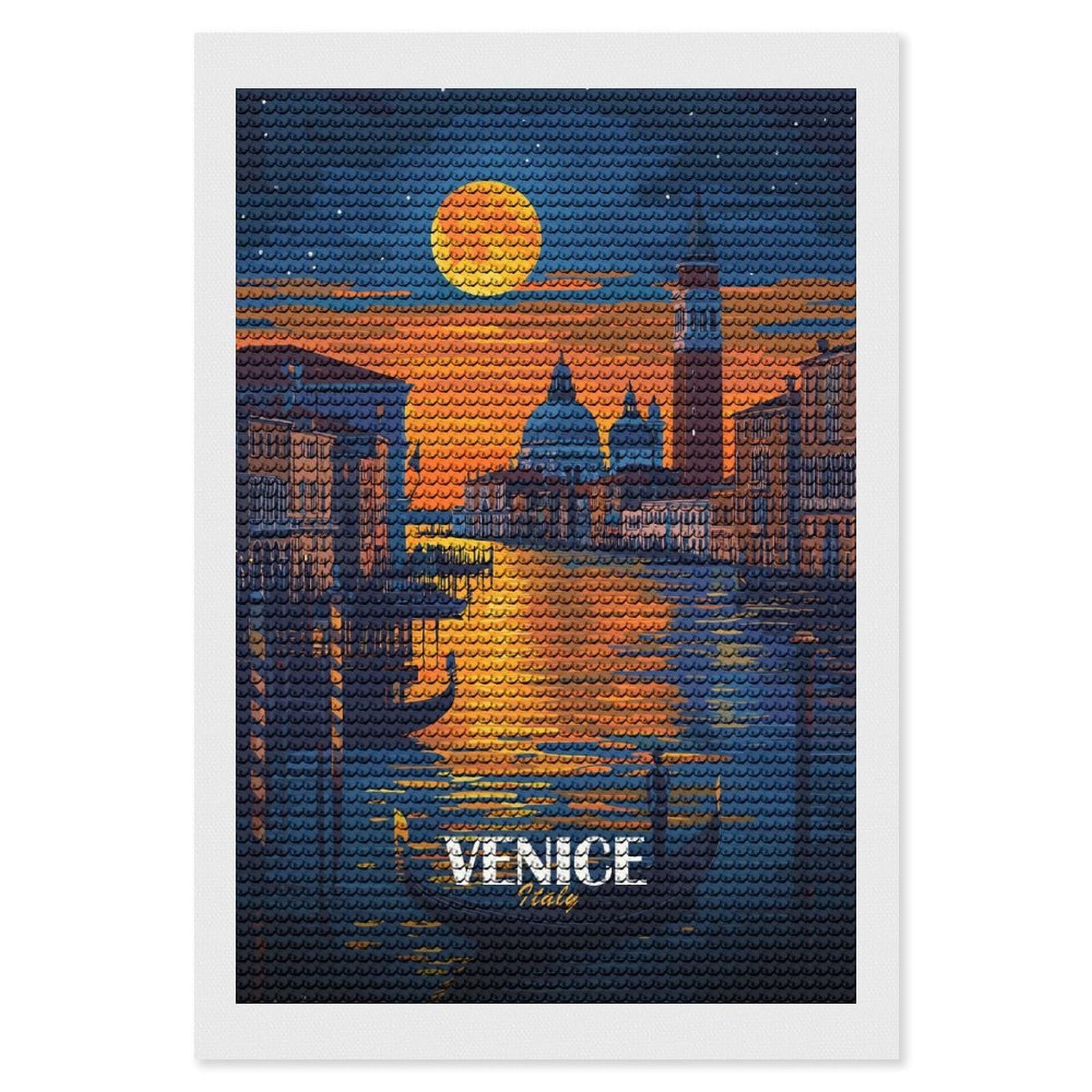 Junmoney Venice Italy Night Scene Diamond Art Kit 8"x12", Modern Decor, for Adults, Printed Canvas, Holiday Gift Idea, Fun Craft Experience