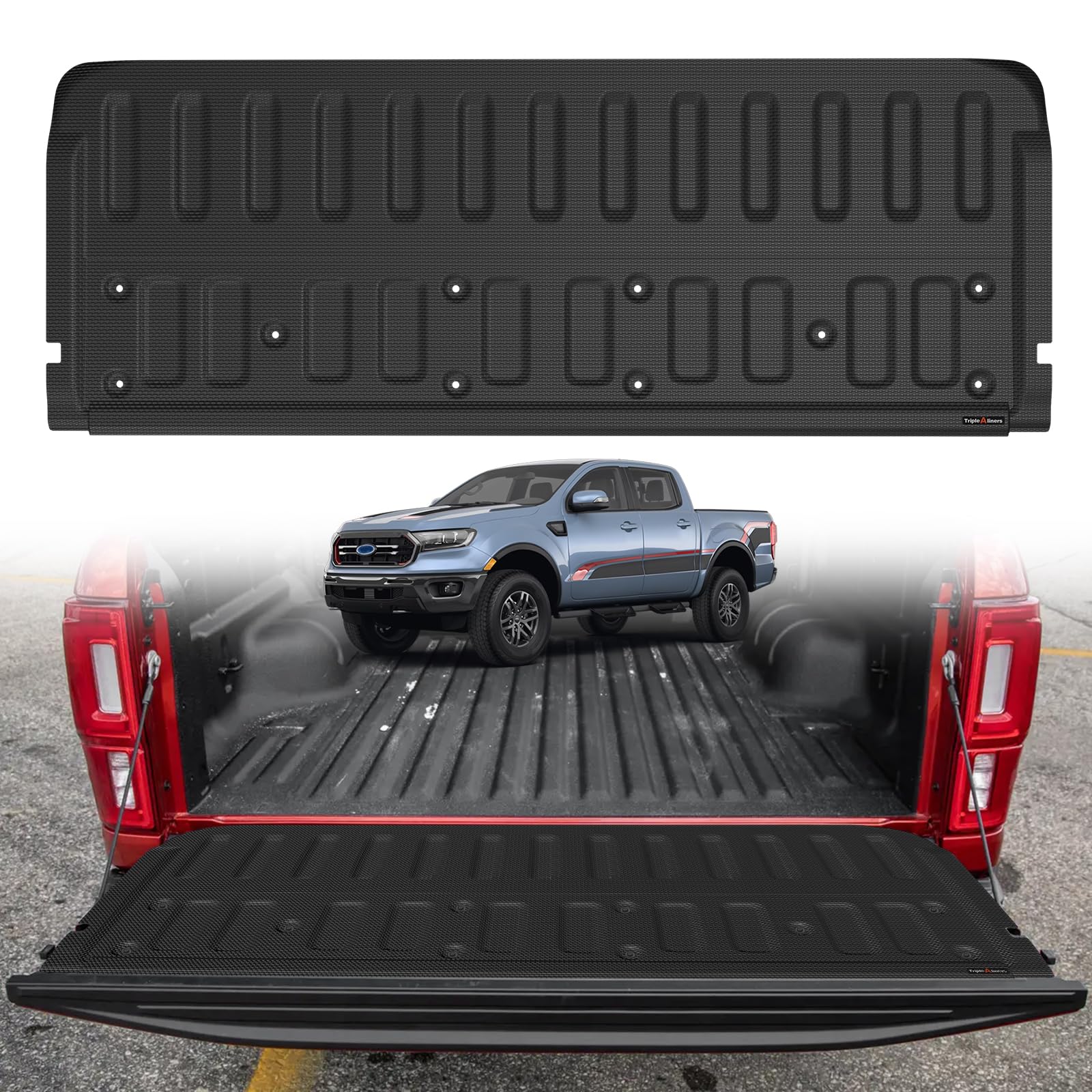 TripleAliners Tailgate Mat Compatible with 2019-2023 Ford Ranger Accessories, Tailgate Cover Custom Fit All Weather Protection Pickup Liner