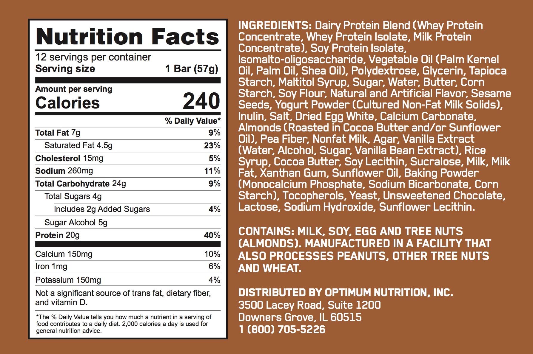 Optimum Nutrition Protein Crisp Bar, 20g of Protein, Gluten Free, Salted Toffee Pretzel, 2.01