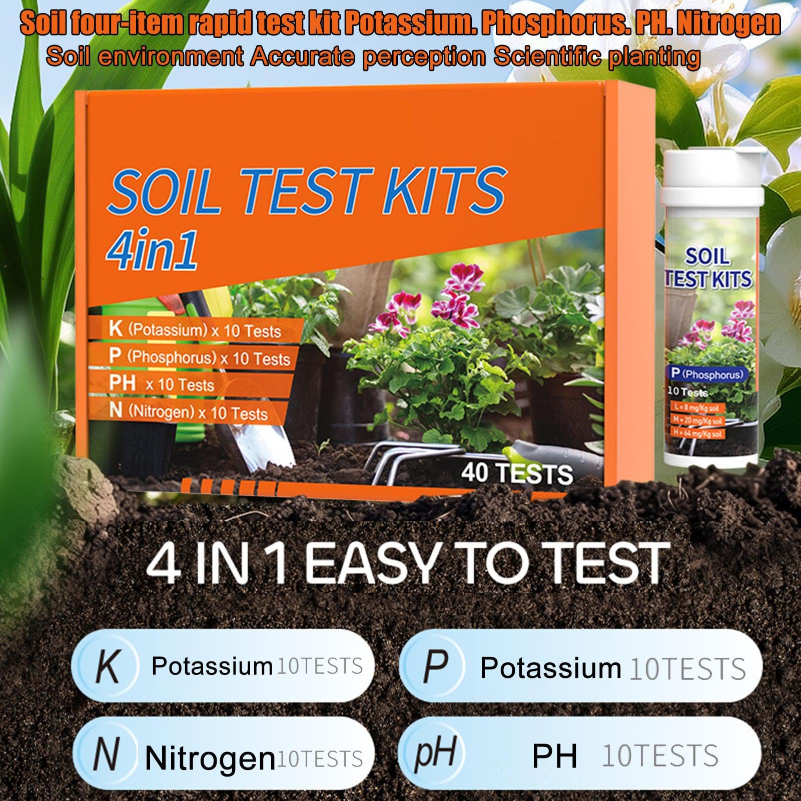 Garden Soil Tester – Nährstoffanalyse-Set, professionelles 4-in-1-Meter-Rasenpflegeset, pH-Tester für Feuchtigkeitslicht, Fruchtbarkeitstestwerkzeug | Lösung