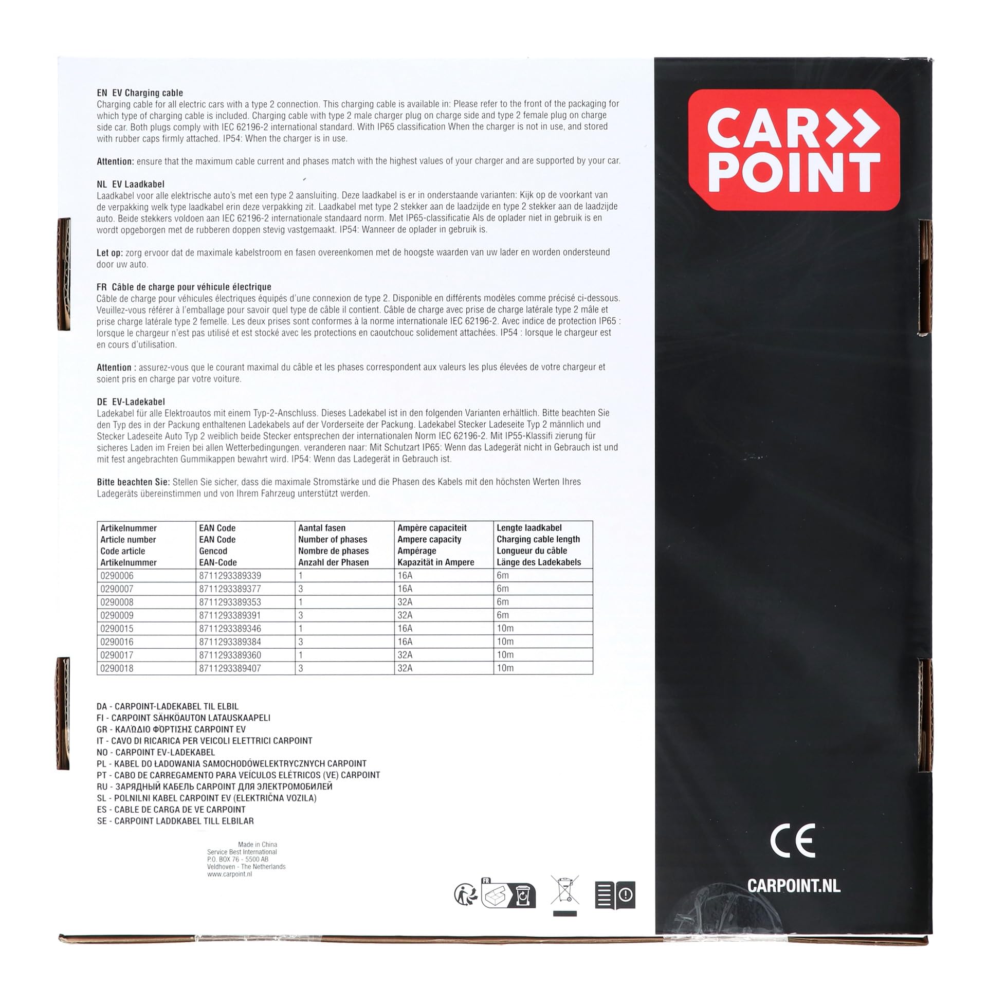 Carpoint Pojazd elektryczny kabel ładujący typ 2>2 16A 1ph 10 metrów