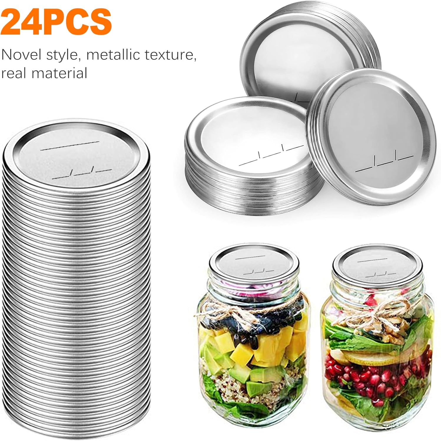 24-Pack 70 MM Regular Mouth Canning Jar Lids - Leak Proof & Airtight Seal Split-Type Metal Lids, Suitable for Ball & Kerr Jars, Food Grade Material Silver
