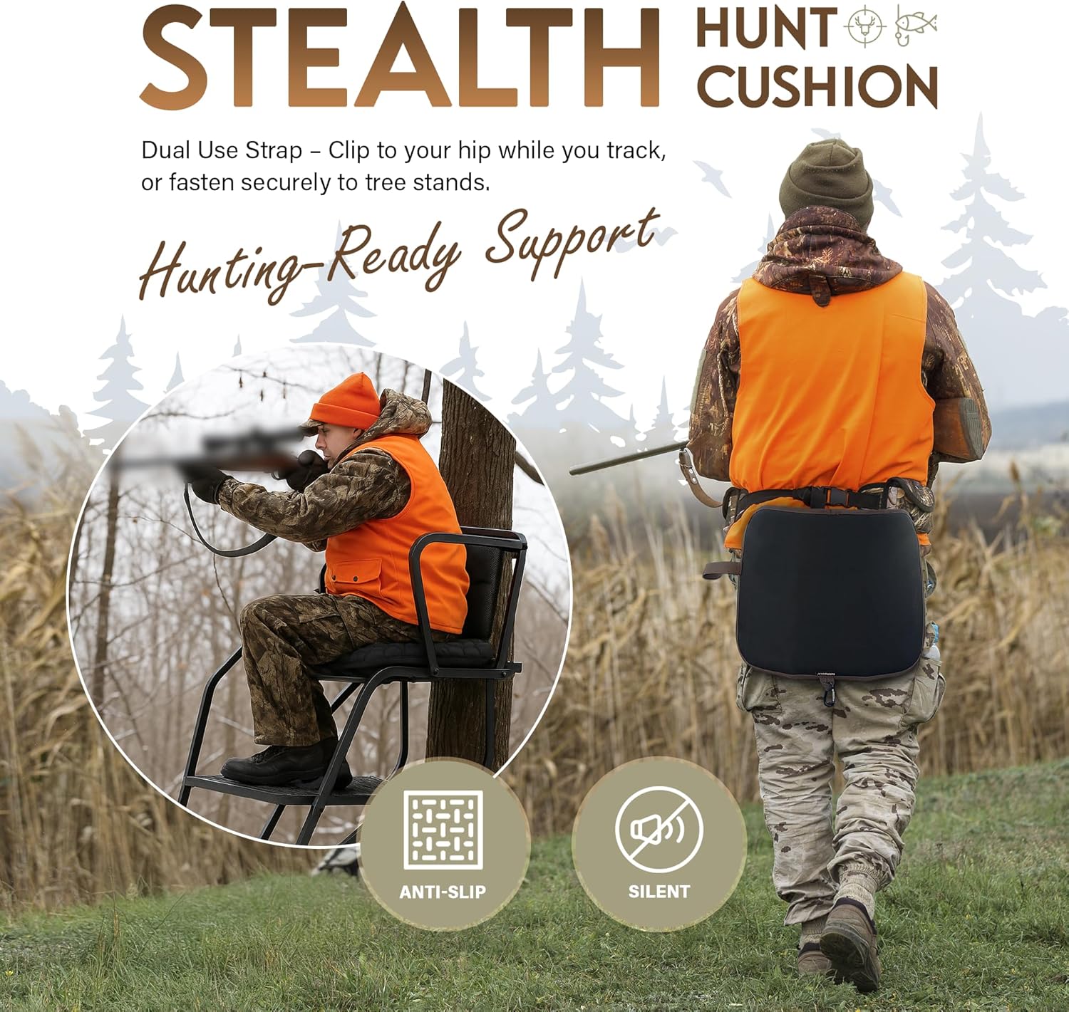 Portable Stadium Seat Cushion with Waist Strap, Waterproof & Anti-Slip Bleacher Cushion, Lightweight & Foldable EVA Padded for Benches, Hunting, Stadium Seating, Camping, Hiking - Black