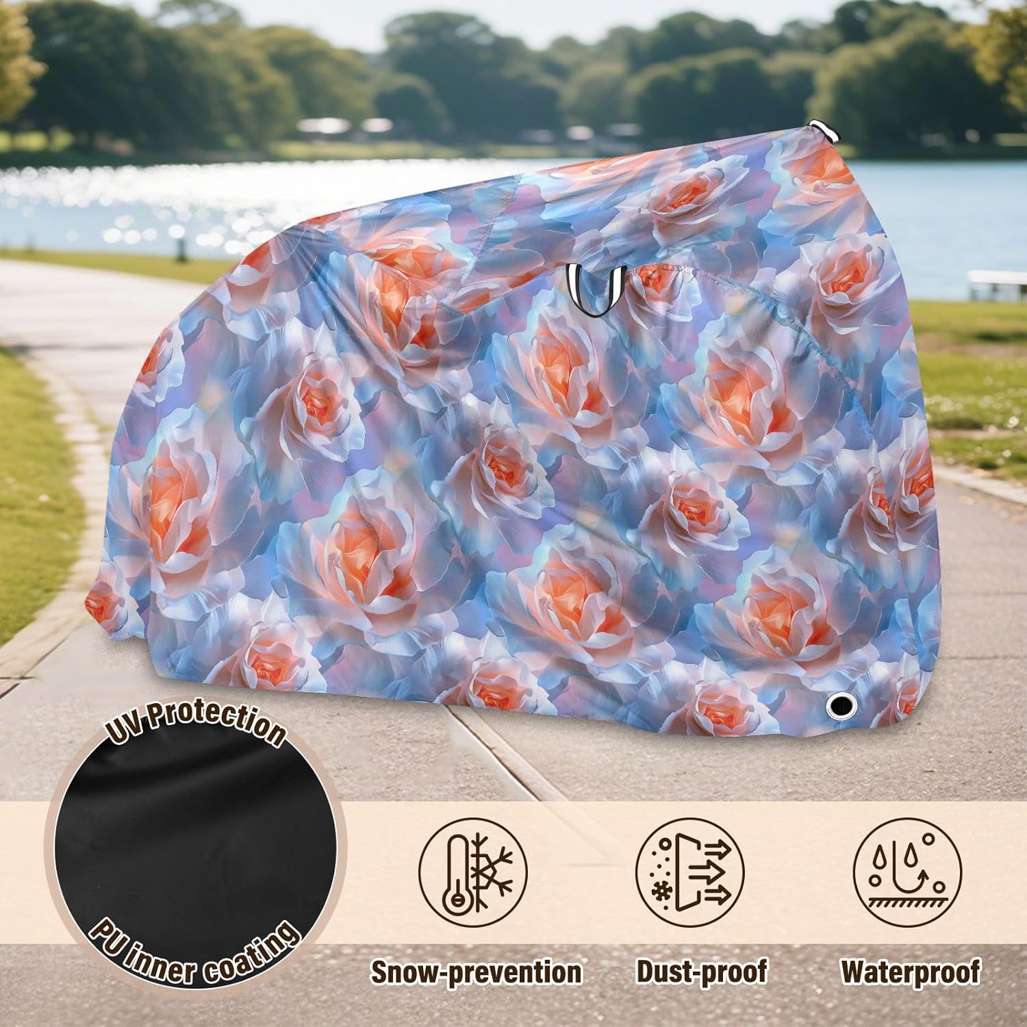 ALAZA Dreamy Rose Flowers Abstract Bike Cover Waterproof Outdoor Ebike Bicycle Covers Tarp Protection for 1/2 Bikes, Sun UV Dust Wind Proof