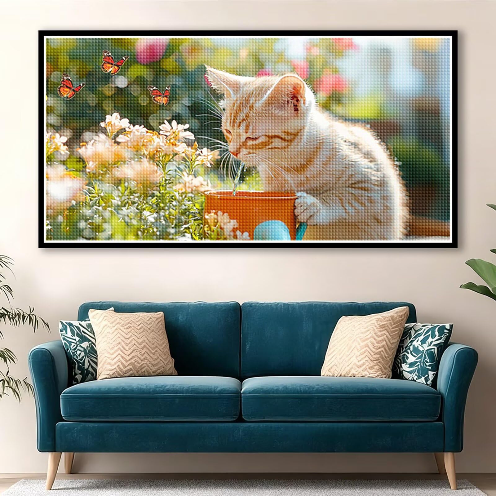 Diamond Painting Grande 180x90cm Gato Diamond Painting Adultos, DIY Mariposa Pintura de Diamante Manualidades Adultos, 5D Cuadrado Rhinestone Bordado Punto de Cruz para Home Decoration Regalo 0J-149