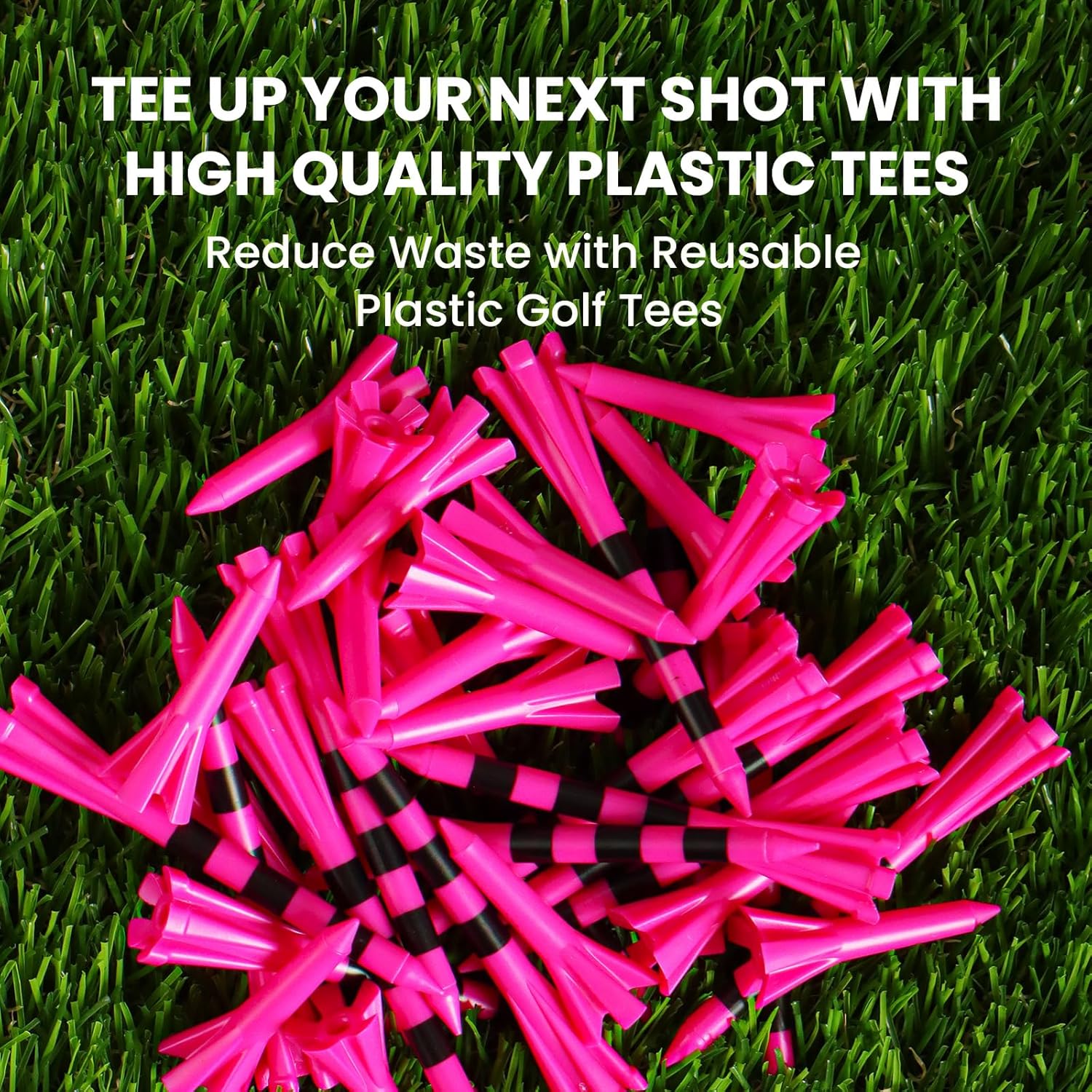 Unbreakable Golf Tees Plastic Value 500/1000 Pack with Consistent Height & Bright Colors, 3 1/4" 2 3/4" Long Tees with 5 Prong & Black Striped Design for High Visibility