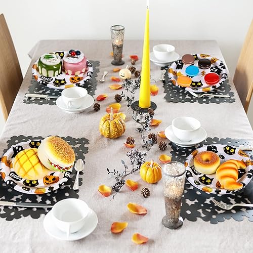Miniatura 7 de Meanplan Platos de postre de Halloween, platos desechables redondos de Halloween, platos de papel de calabaza, gato, fantasma, juego de vajilla para