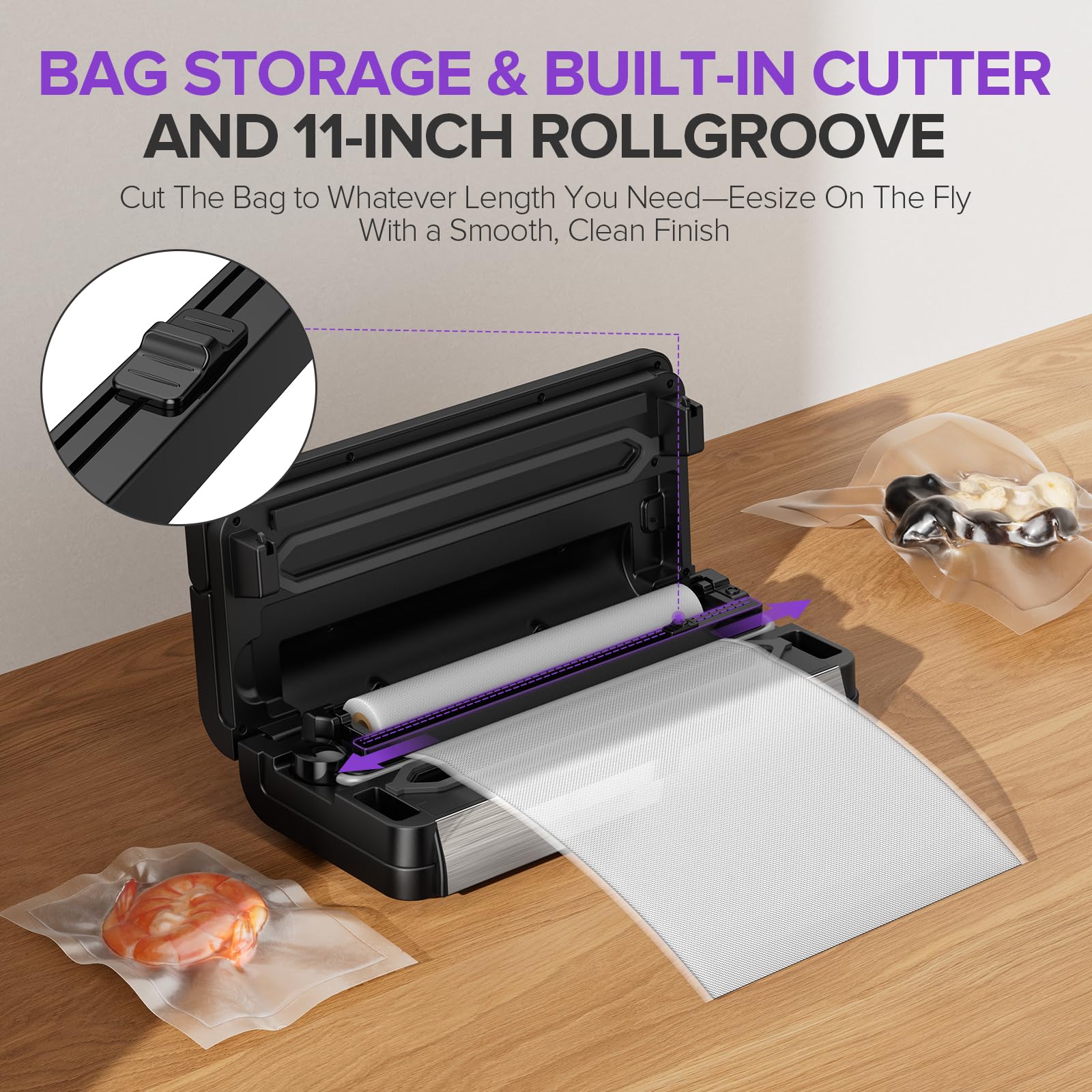 95kPa Vacuum Sealer Machine, Fully Automatic Food Sealer, Touch Display, 10-in-1 Functions & Powerful Sealing System with Double Heat Seal, Easy-Lock Handle, Built-in Cutter(Deep Gray)