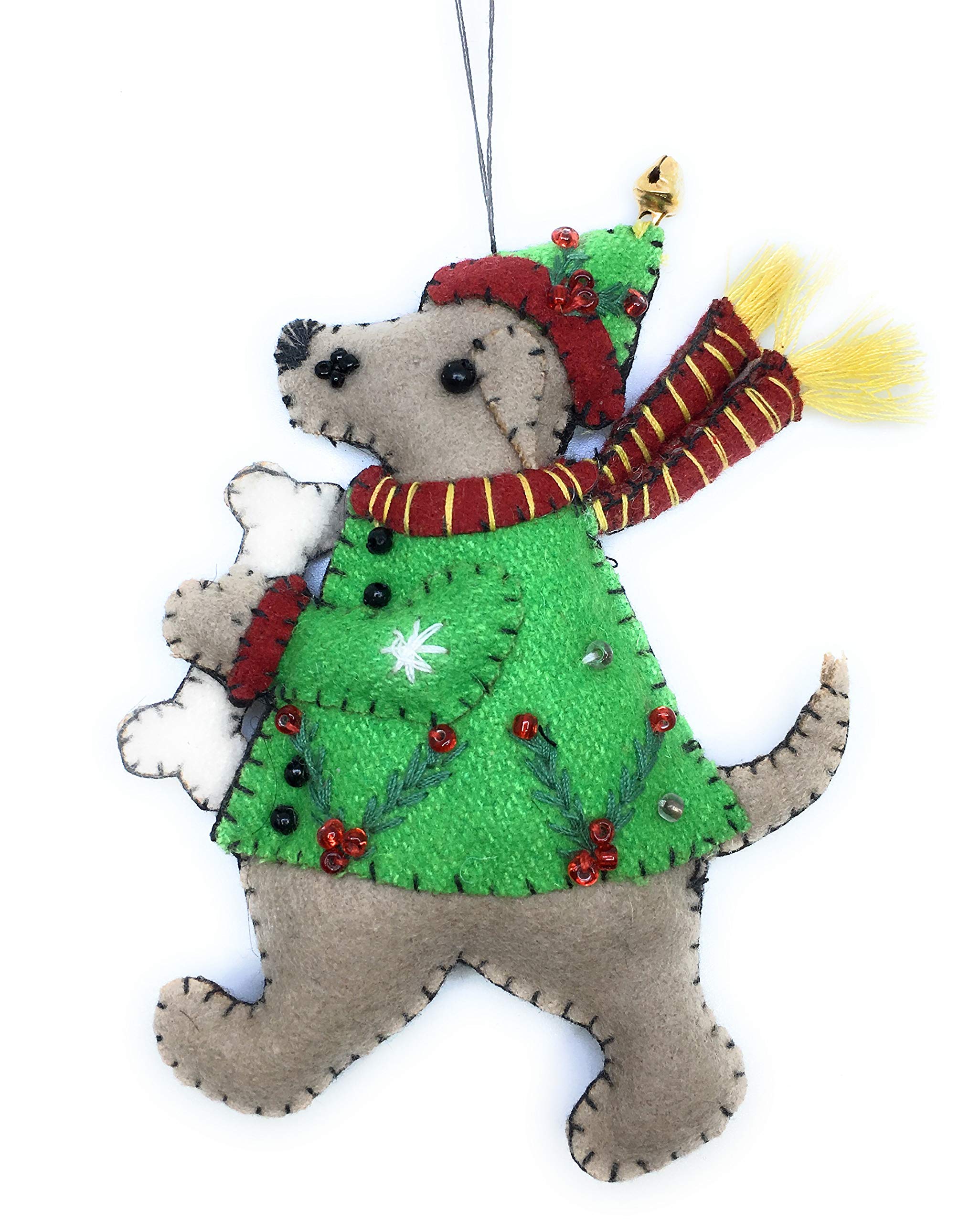 Winter Dog Christmas Tree Ornament, Handmade (Brown)