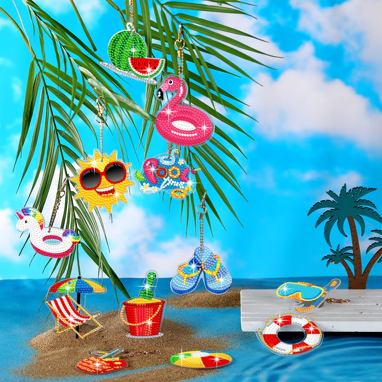 Amazon.com: 12 Pieces Summer Diamond Painting Keychain 5D DIY