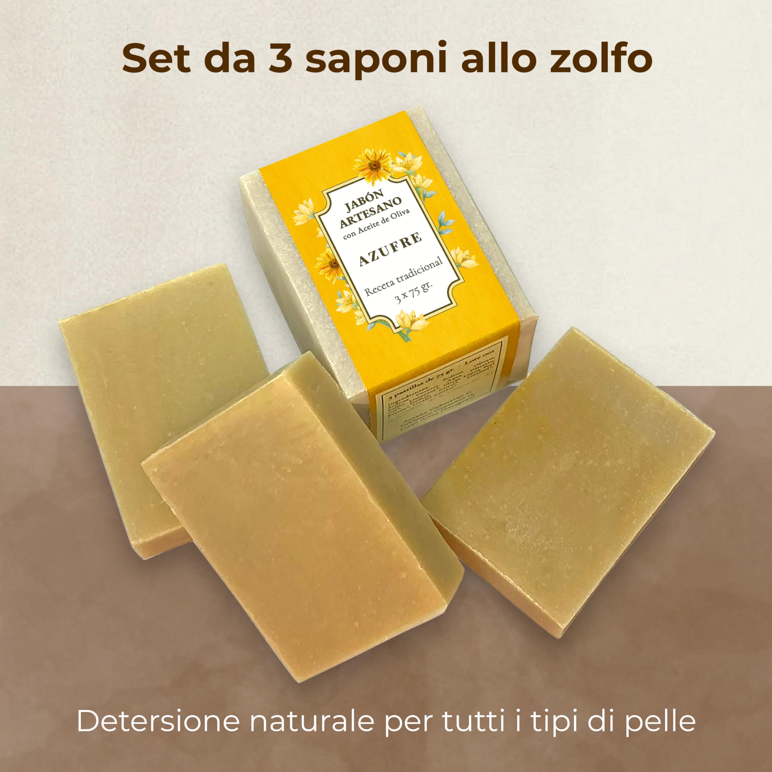 Sapone allo Zolfo per acne viso – 3 saponi naturali artigianali con Olio d’Oliva, sapone Zolfo Viso per punti neri naso e brufoli, set saponette per pelle grassa e mista, 3 x 75 g