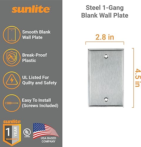 Miniatura 2 de Sunlite 40921-SU - Paquete de 12 placas para interruptor y receptáculo en blanco de 1 banda, acero, metal, tamaño estándar de 4.5 x 2.8 pulgadas,
