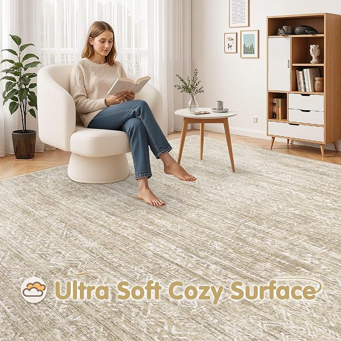 Alfombra Lavable 8x10 Geométrica Moderna Antideslizante Beige miniatura 9