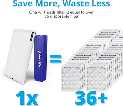 Miniatura 5 de Filtro de aire AirThreds 20 x 20 x 1 para horno AC HVAC, lavable a máquina y apto para secadora, MREV 8 Plus filtros de protección reutilizables