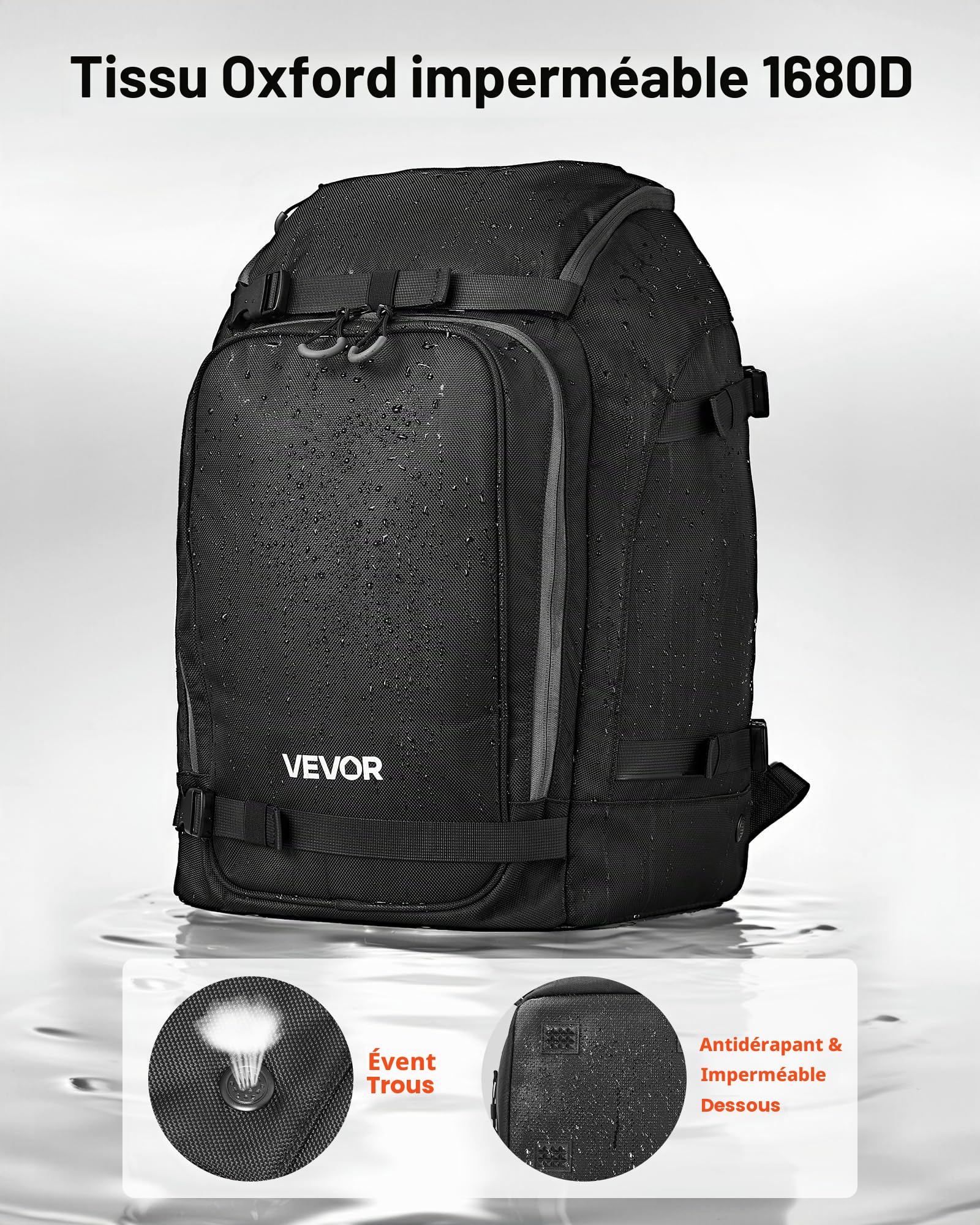 VEVOR Sac à Dos de Voyage pour Chaussures de Ski, Oxford 1680D imperméable, Noir