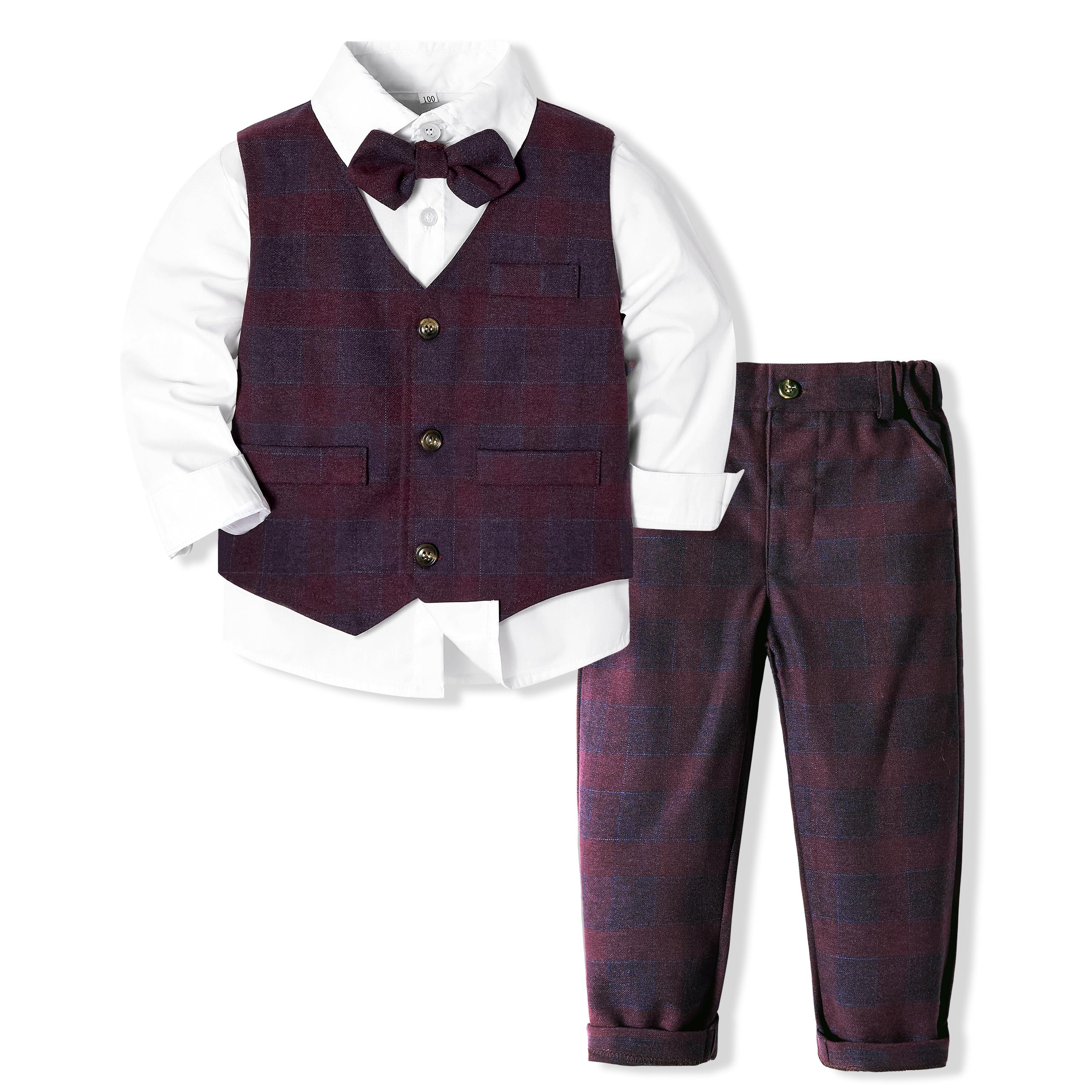 Volunboy Baby Boys Gentleman Suit, Toddler Formal Waistcoat Outfit Wedding Shirts + Vest +Bow Tie 4 PCS Set — view 21