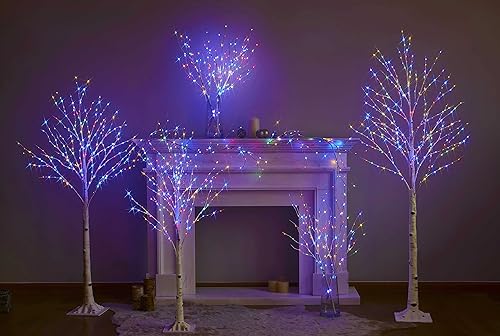Miniatura 6 de Hairui Árbol de abedul iluminado con luces de hadas multicolor y blanco cálido de 200 L, 8 funciones, 4 pies, árbol de ramitas blancas con luces