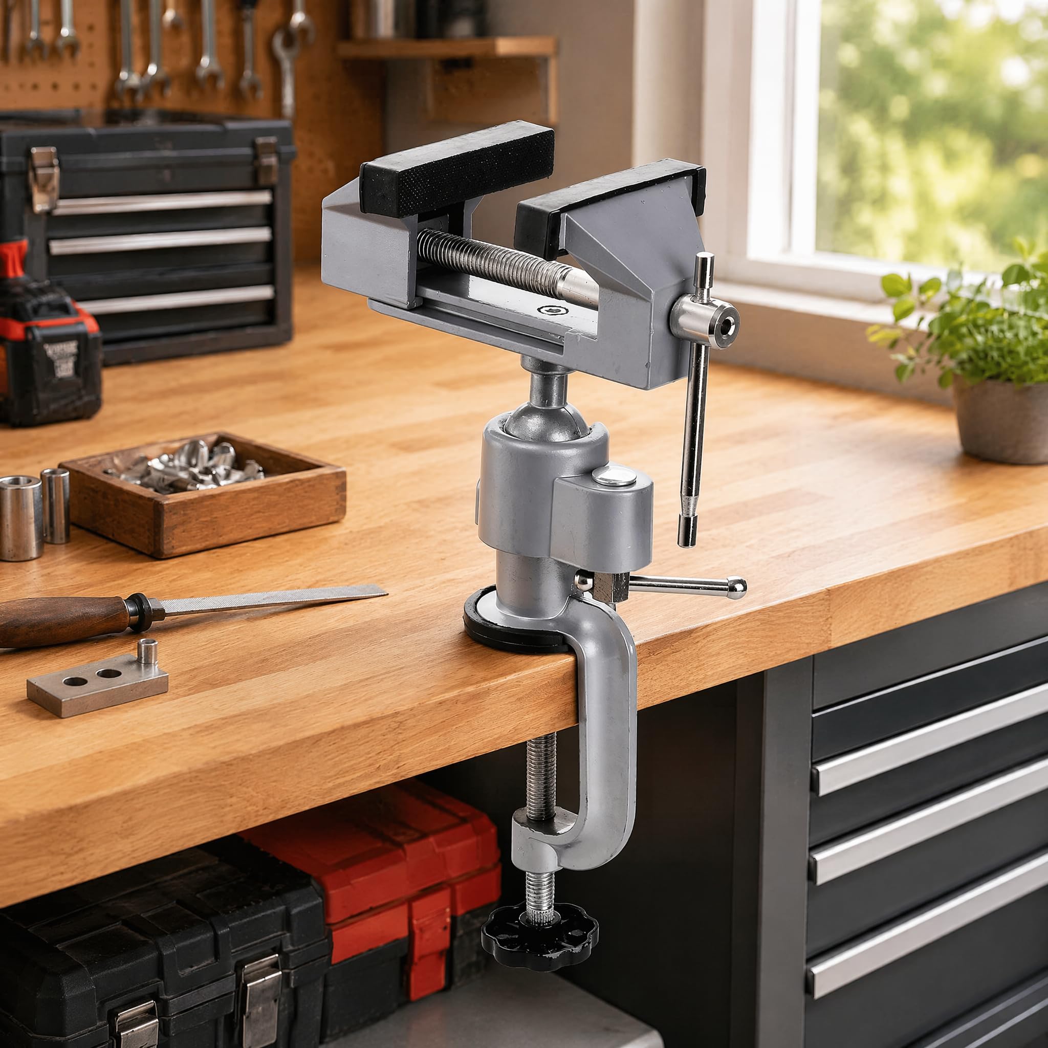 Fasmov Tornillo de banco giratorio universal de 3 pulgadas con inclinación giratoria 360° para trabajo universal