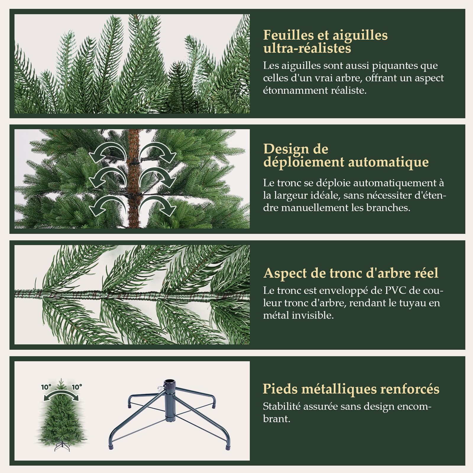 SALCAR Sapin de Noël Artificiel de qualité supérieure - 180 cm - en 100% polyéthylène - Vert Naturel - Couleur et Forme Stables - sans Odeur - Pas de Perte d'aiguilles