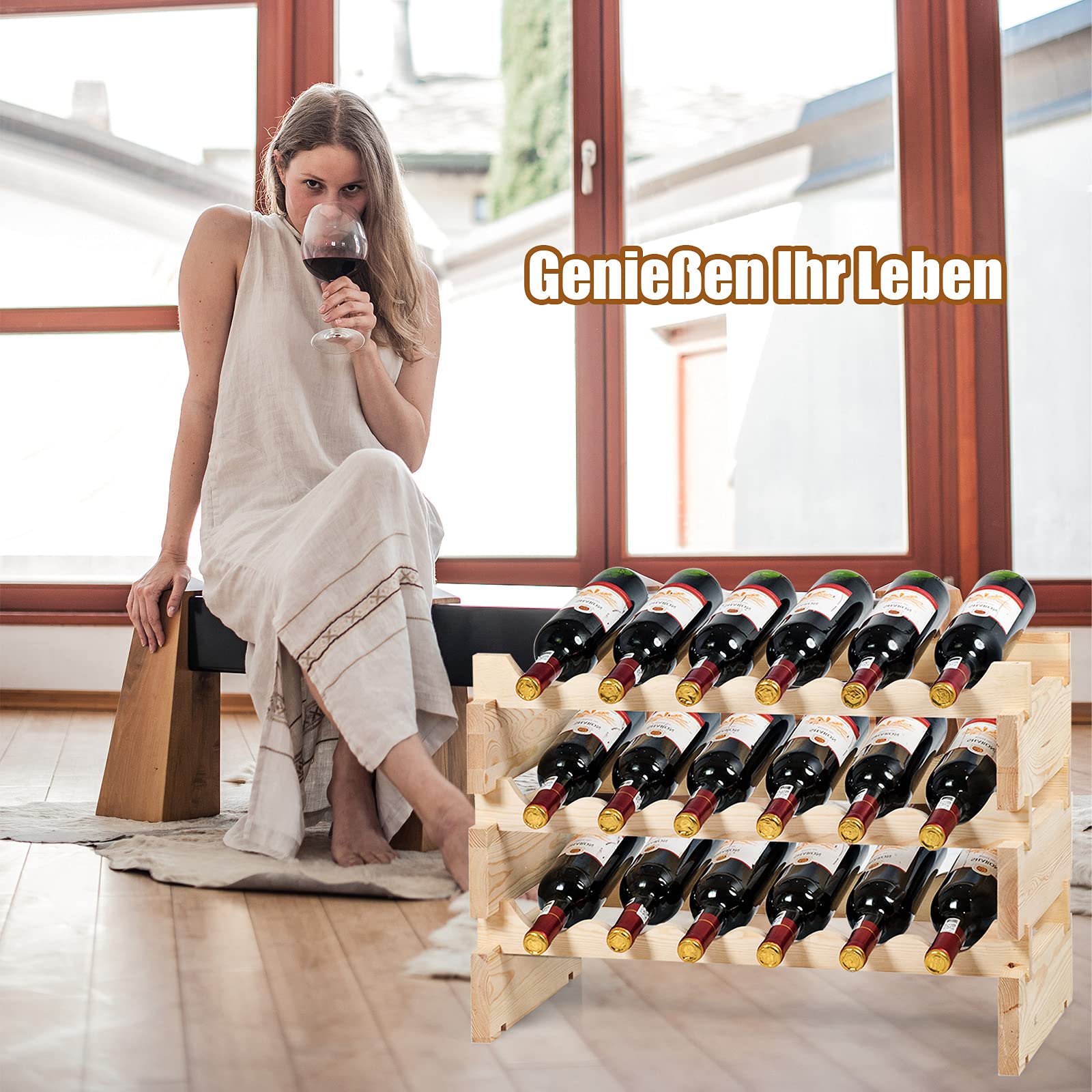 RELAX4LIFE Weinregal aus Holz, Weinschrank für 36 Weinflaschen, stapelbar & Stehend, Weinständer für Esszimmer & Restaurant & Kneipe & Bar, ideales Weinfalschenregal für Weinliebhaber & Sammler