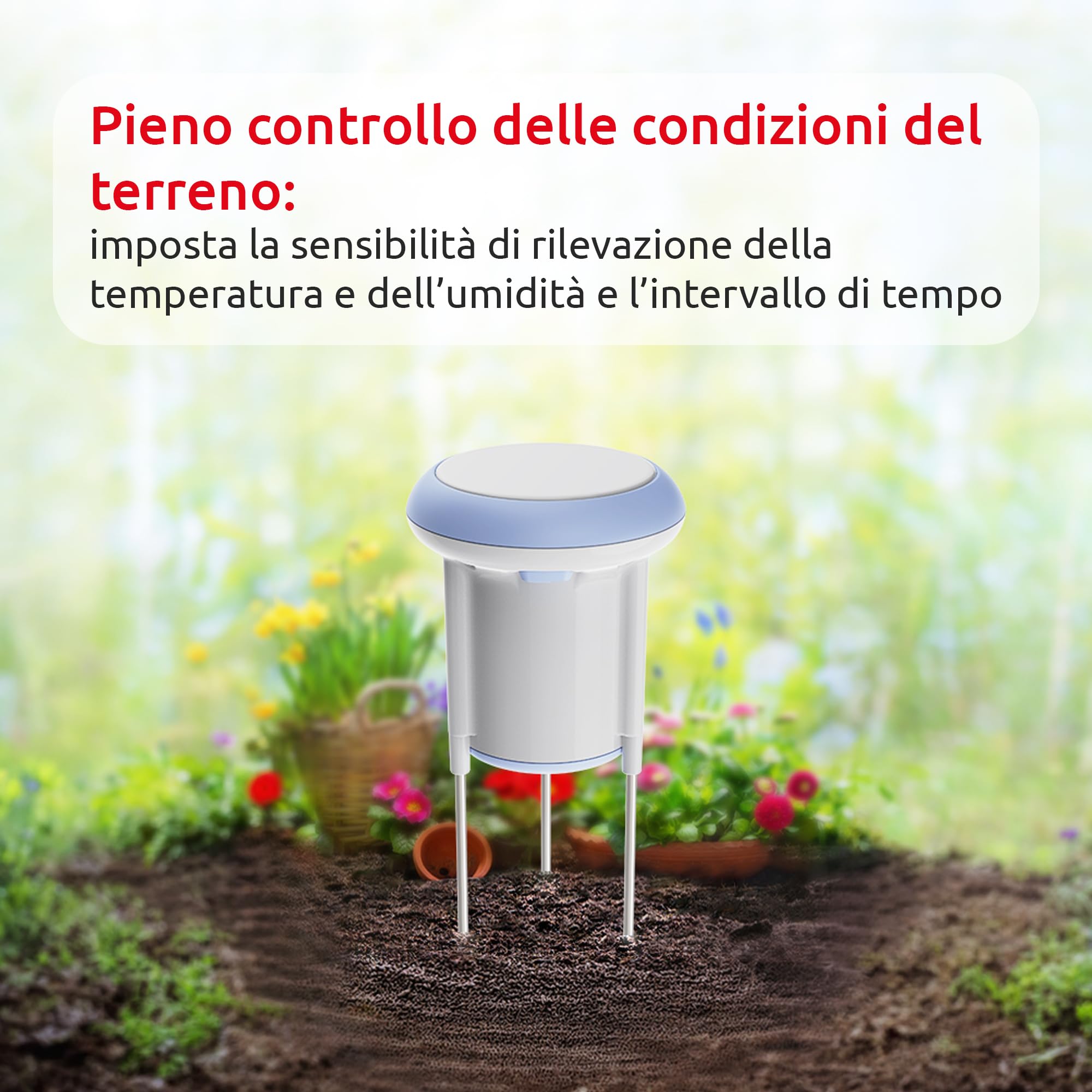IRRADIO IR-SOIL sensore umidità terreno smart WiFi da esterno IP66 | Sensore per il terreno smart da esterno | Rilevazione di temperatura ed umidità | Controllato con APP