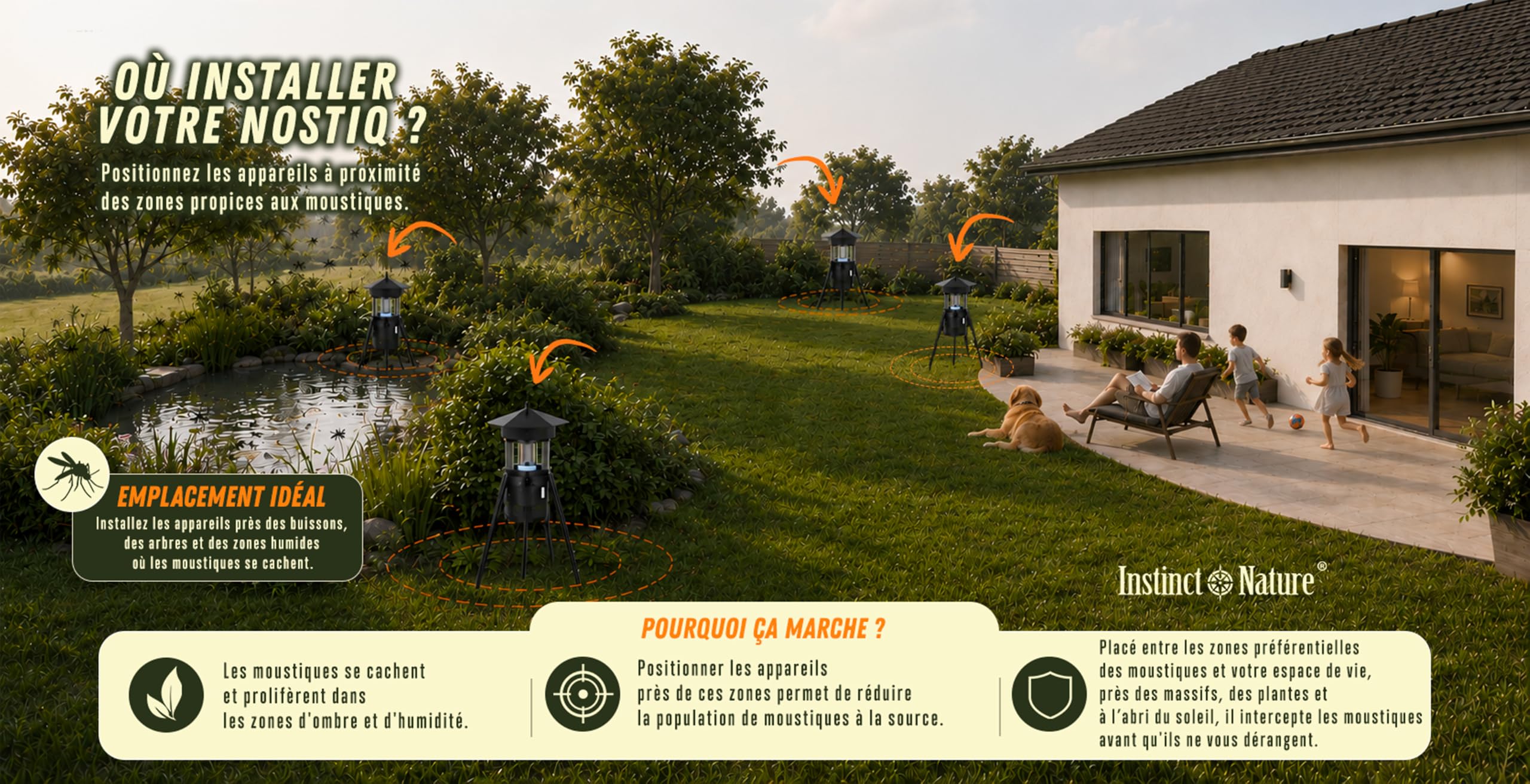 Piège Extérieur Anti-Moustiques Tigres + Moustiques communs + 6 attractants - sans Danger - NoStiq 1600